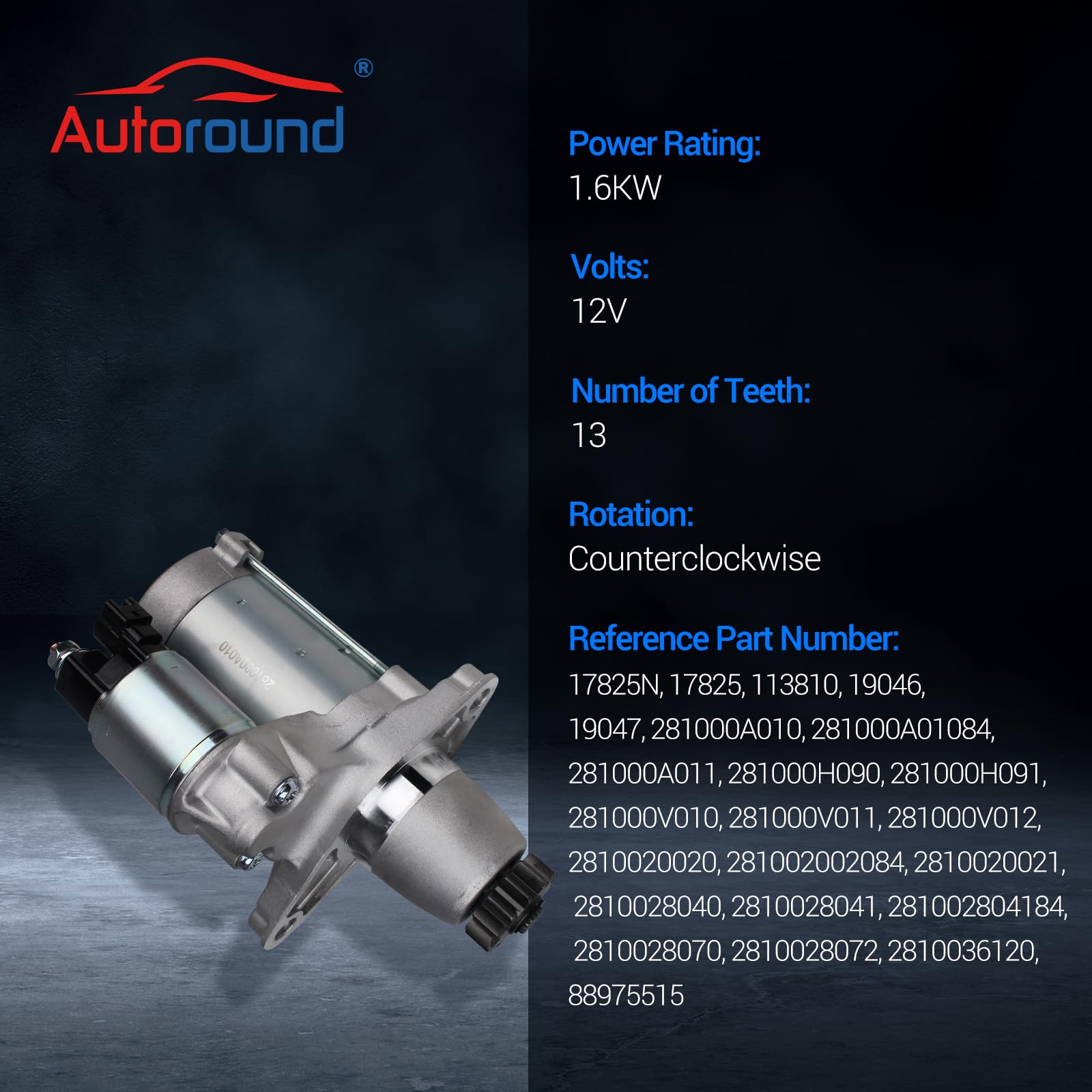 Autoround 17825 New Starter Fit for Toyota Camry 02-17 Corolla 09-10 RAV4 06-18 Highlander 04-19 Sienna 03-15 Avalon 05-18 Solar