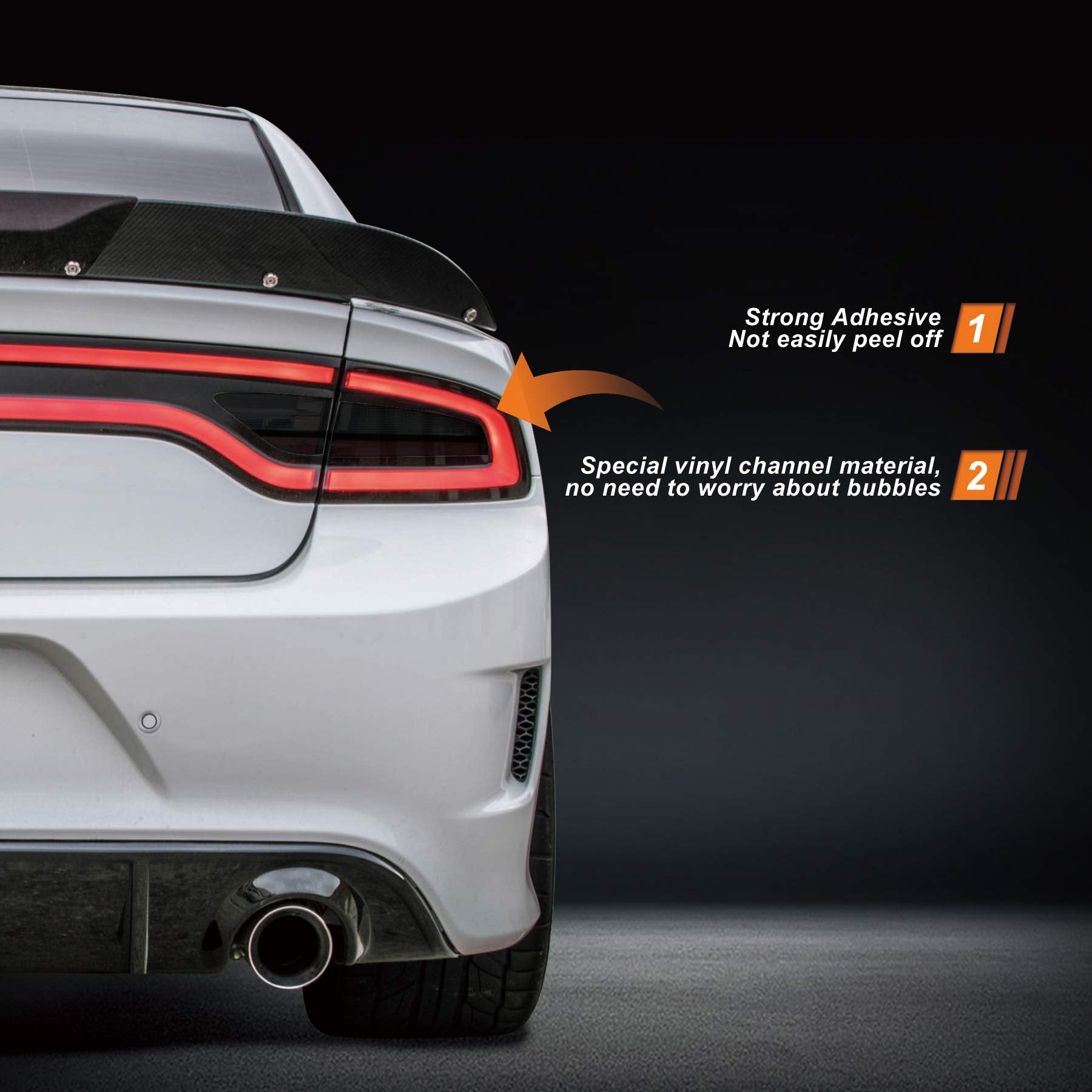 NDRUSH Black Smoked Taillight & Side Marker Vinyl Tint Film, Precut Overlay for Dodge Charger 2015-2021, Tail Light Wrap Cover