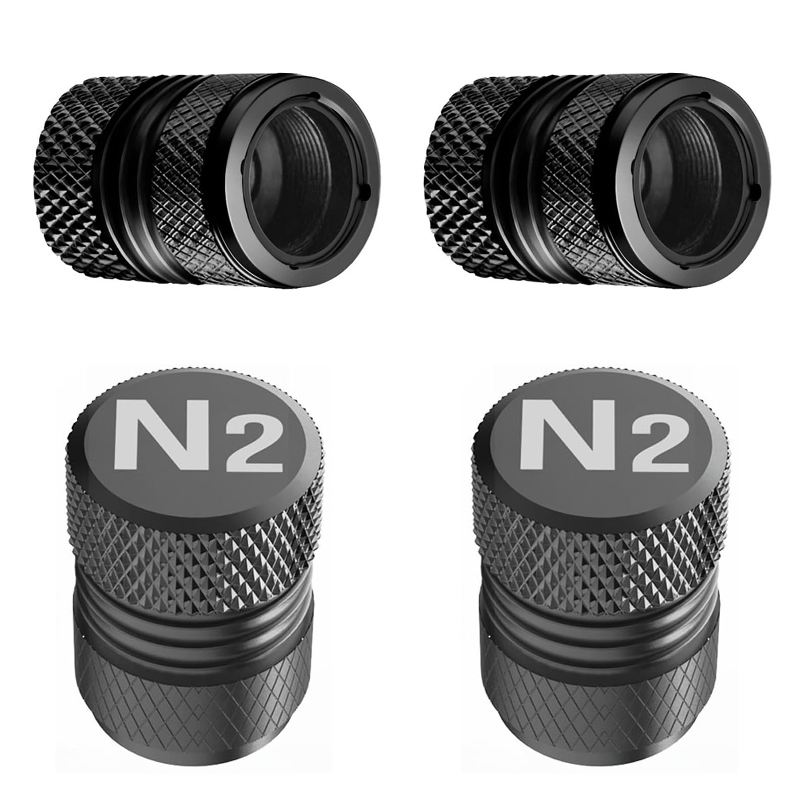 Tire Valve Stem Caps - 4 Pack Anti-Corrosion Premium Anodized Alloy Tyre Air Valve Caps N2 Nitrogen For Car Suv Bike Black