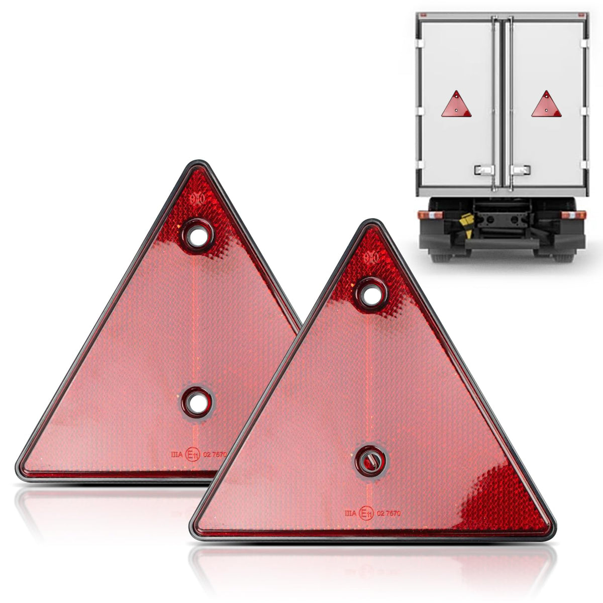 GKmow Pack-2 Triangle Reflectors, E11 Road Traffic Tip Board with Mounting Hole, Plastic Automobile Safe Accessories, Universal 