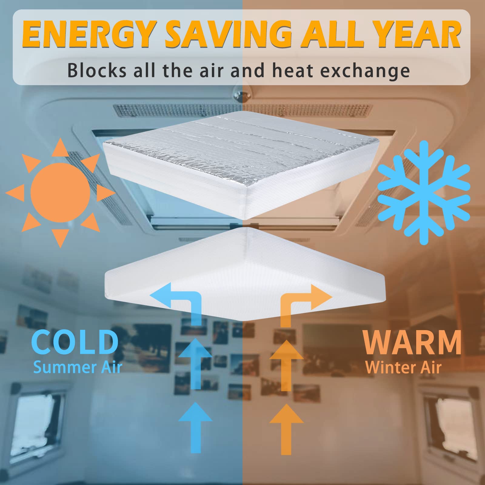 Sikadeer Rv Vent Insulator 22''X14''X3'', Universal Skylight Cover With Reflective Surface, Shade For Energy Savings, Sunroof Fi