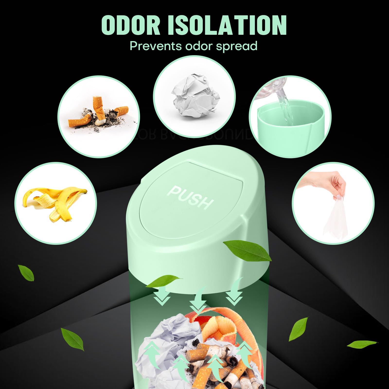 Car Trash Can Bin With Lid - 2 Packs Car Garbage Can Cup Holder - Green Mini Leakproof Vehicle Trash Garbage Can Bin With 40Pcs