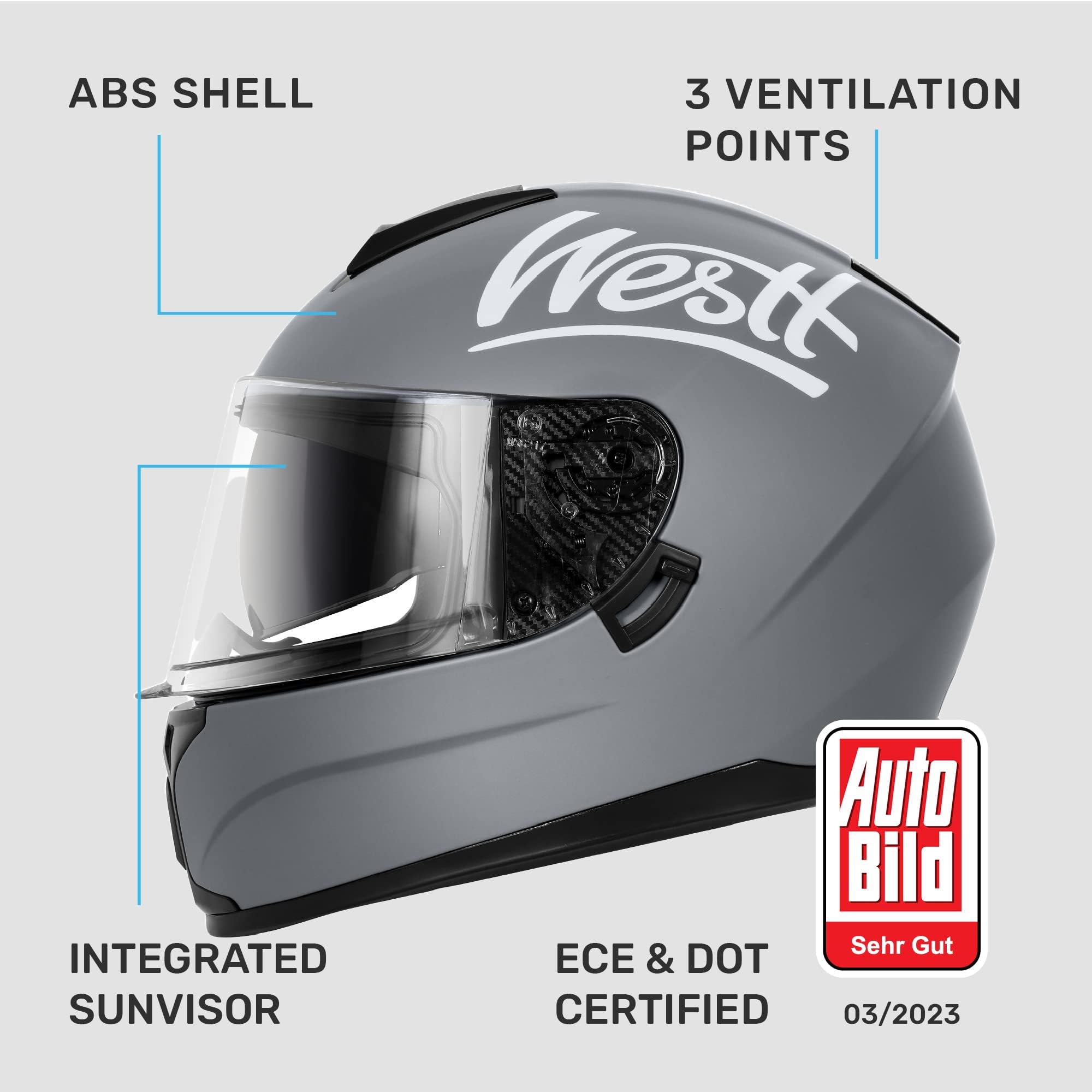 Westt Compact Motorcycle Helmets - With Dual Visor, Dot Approved, Full Face Helmet For Men Women Adults Lightweight Storm X Grey
