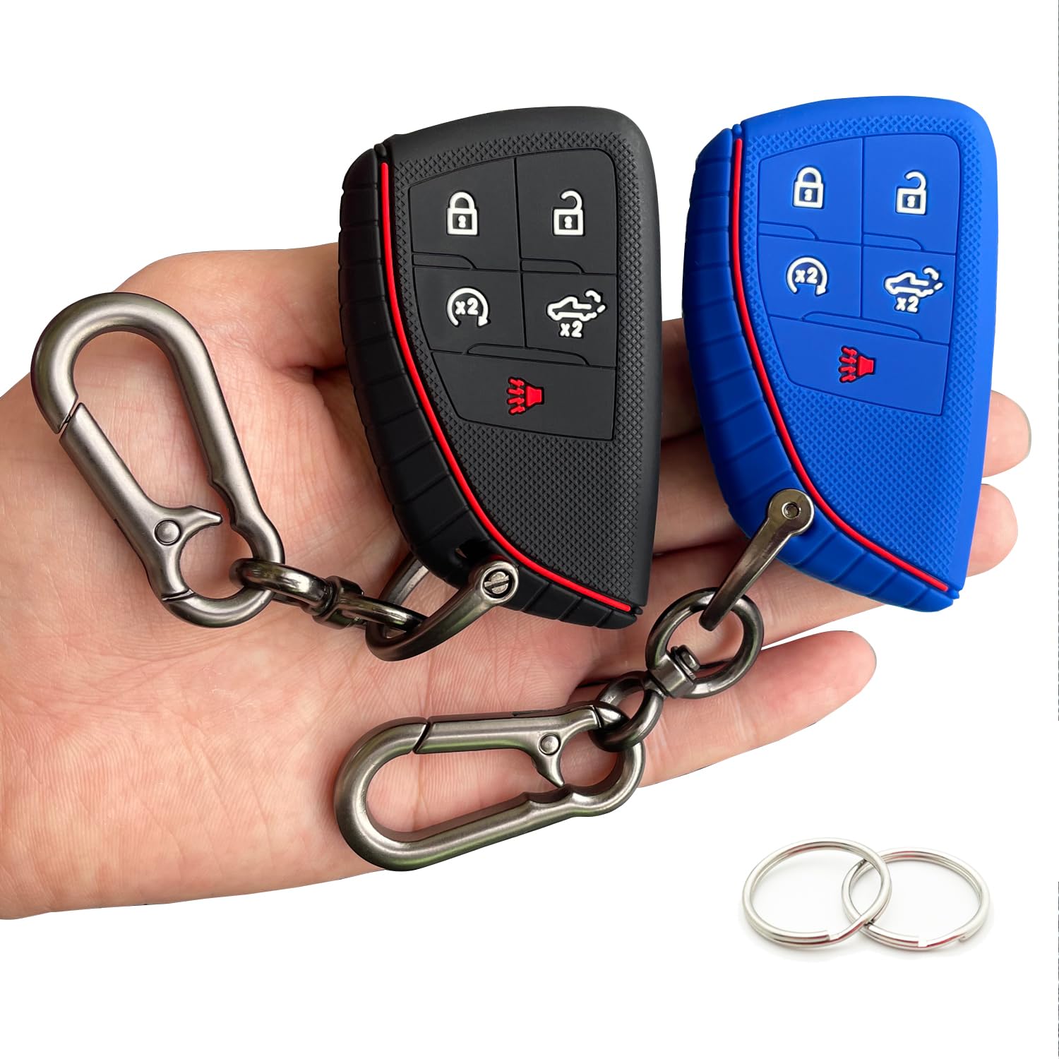 Tandrive Key Fob Cover For 2022 2023 2024 2025 Chevy Silverado 1500 Gmc Sierra 1500, 2024 2025 Silverado Sierra 2500Hd 3500Hd, Silicone, 2-Pack, Black Blue