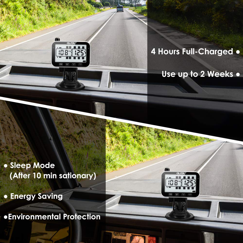 Guta Rv Tire Pressure Monitoring System, Rv Tpms, 6 Sensors, 7 Alarm Modes, 14 Days Battery Life, 80Ft Sensing Distance, Large S