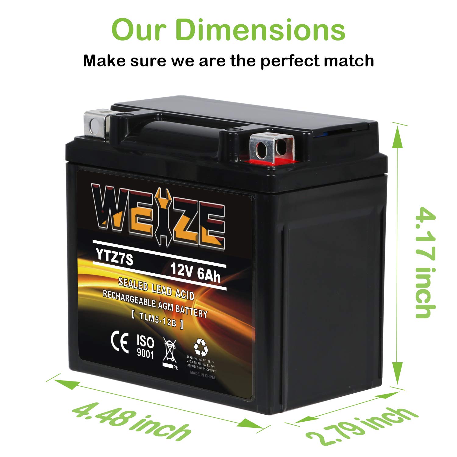 Weize Ytz7S-Bs Sealed Maintenance Free Agm Battery Replacement Ytz7S Compatible With Honda Trx450Er Trx450R Atv Motorcycle Batti