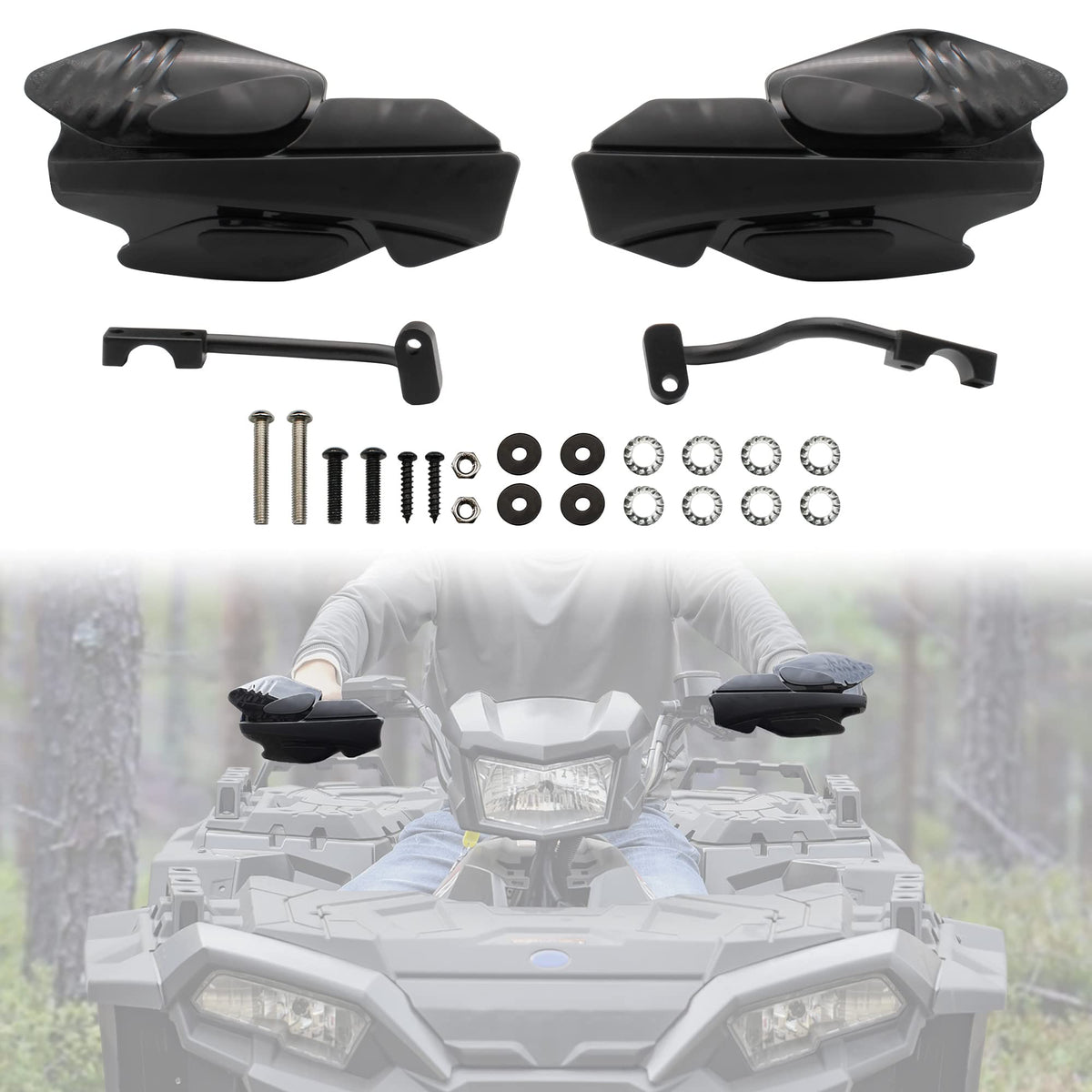 Sautvs Handguards With Mount Brackets Kit For Polaris Sportsman Scrambler 400 450 570 850 Xp 1000 2007-2024 Black Hand Guards Pr