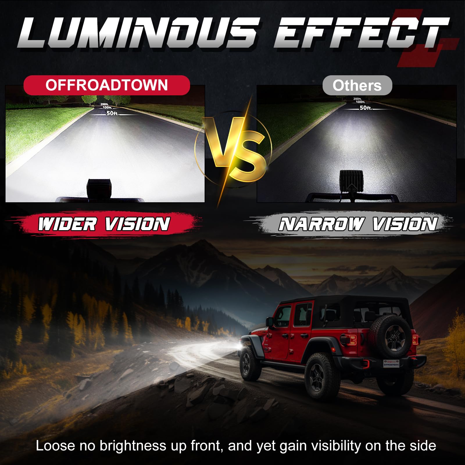 Offroadtown 2Pcs 4 Inch Led Pods Side Shooter Ditch Lights Spot Flood Combo Led Light Bar Fog Pod Work Offroad Driving Bumper Li