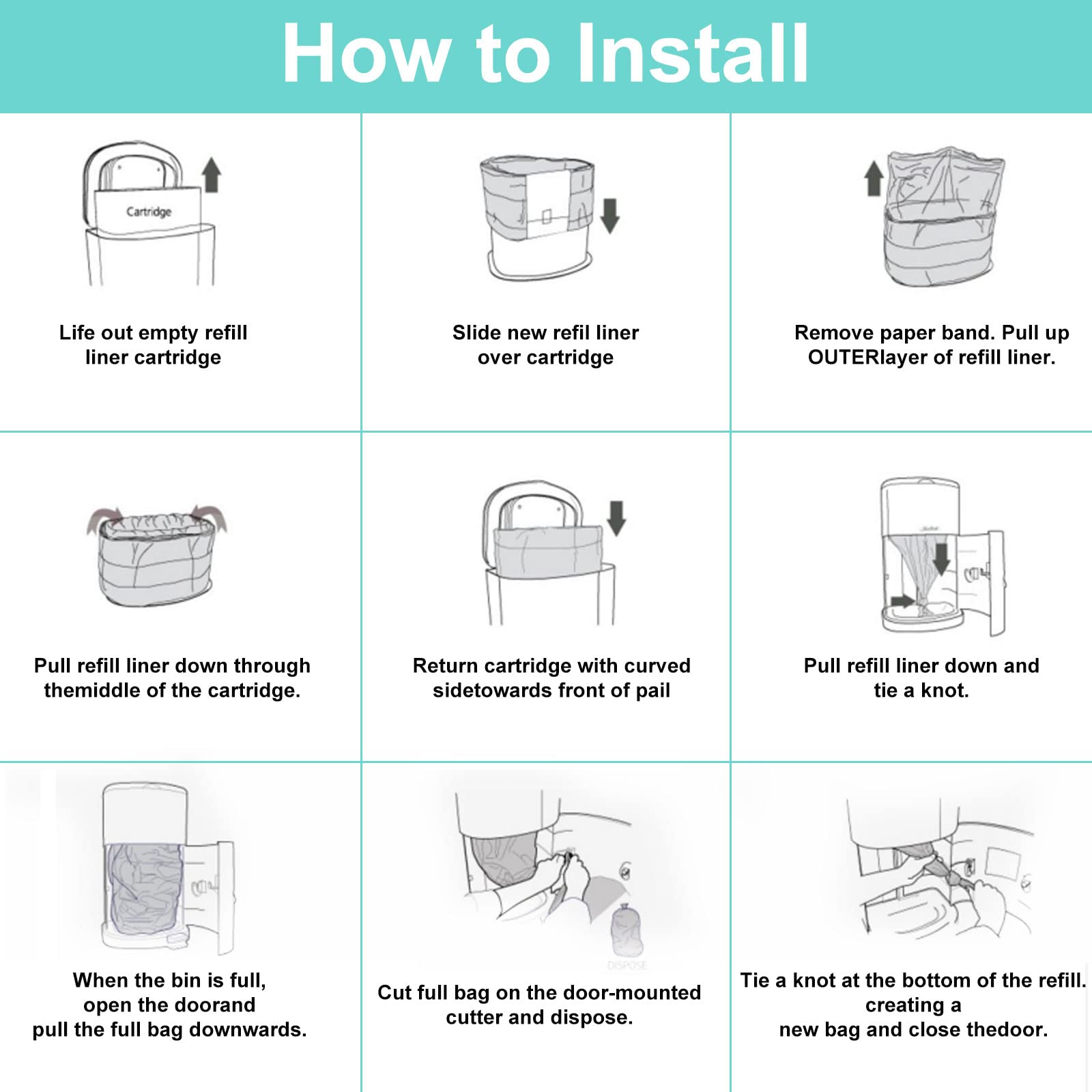 Zippland Diaper Pail Liner Refills, Green, Lightly Scented, 4 Count - Compatible with Janibell Akord 330 Series Adult Diaper System