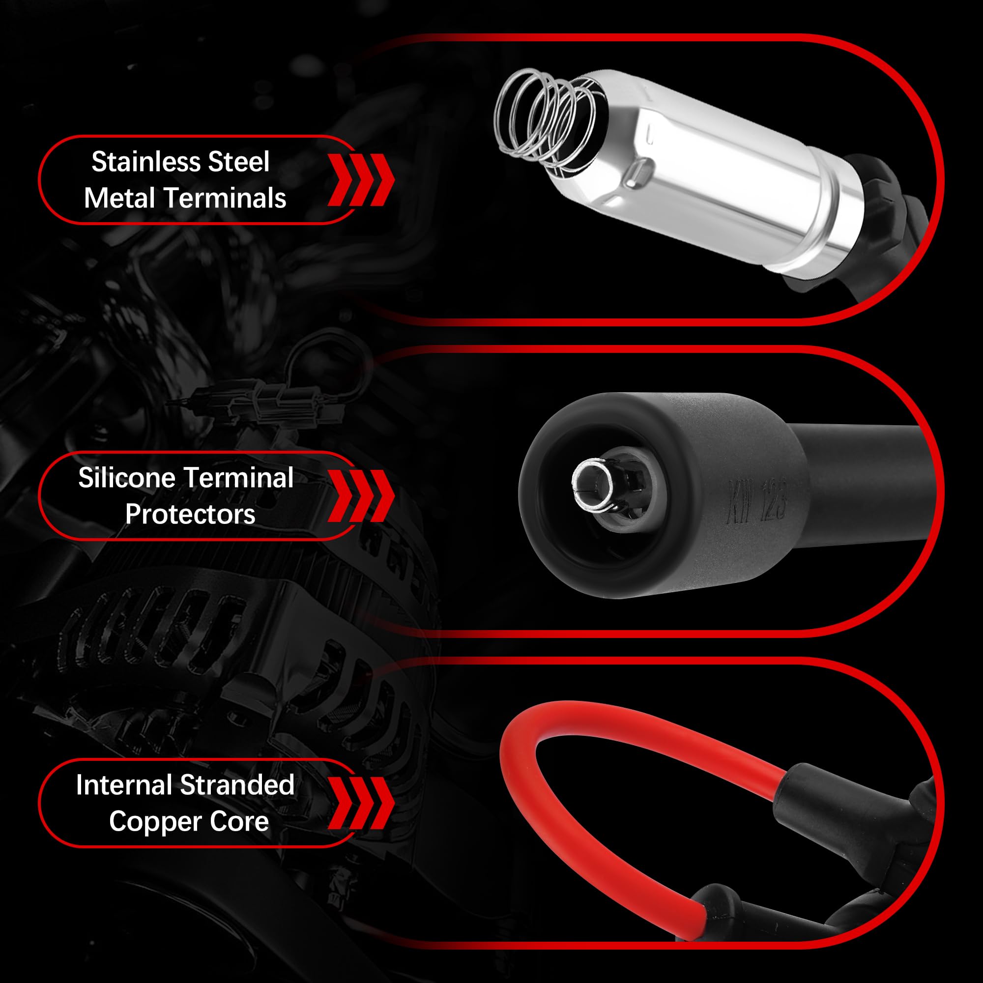 IHOTDER 8PCS Spark Plug Wires Set Compatible with GMC Hummer Chevrolet Cadillac,Spark Plugs and Wires Replacement OEM#M8-48322,4