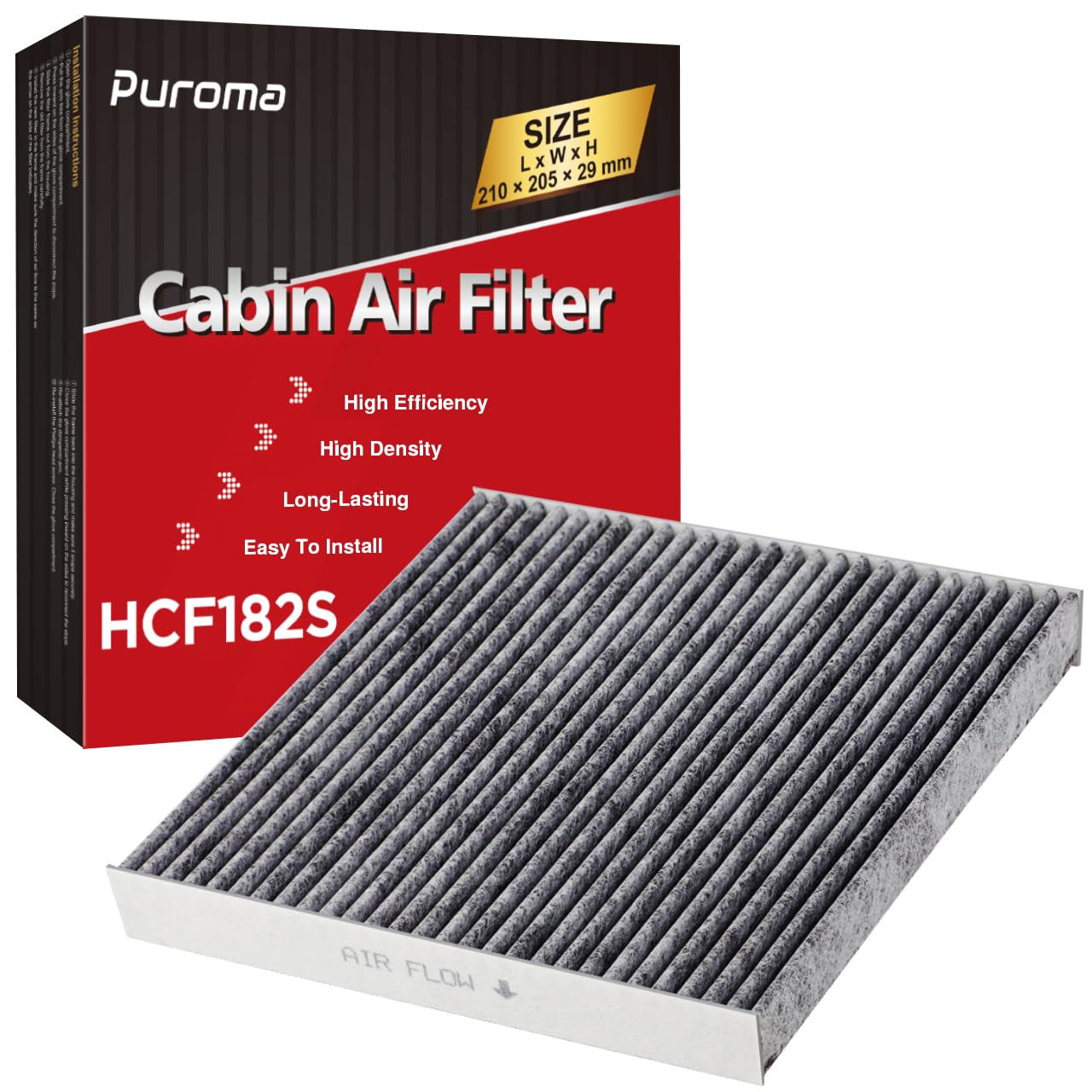 Puroma 1 Pack Cabin Air Filter with Activated Carbon Replacement for CP182, CF11182, Compatible with Honda CR-V, Civic, Accord, 