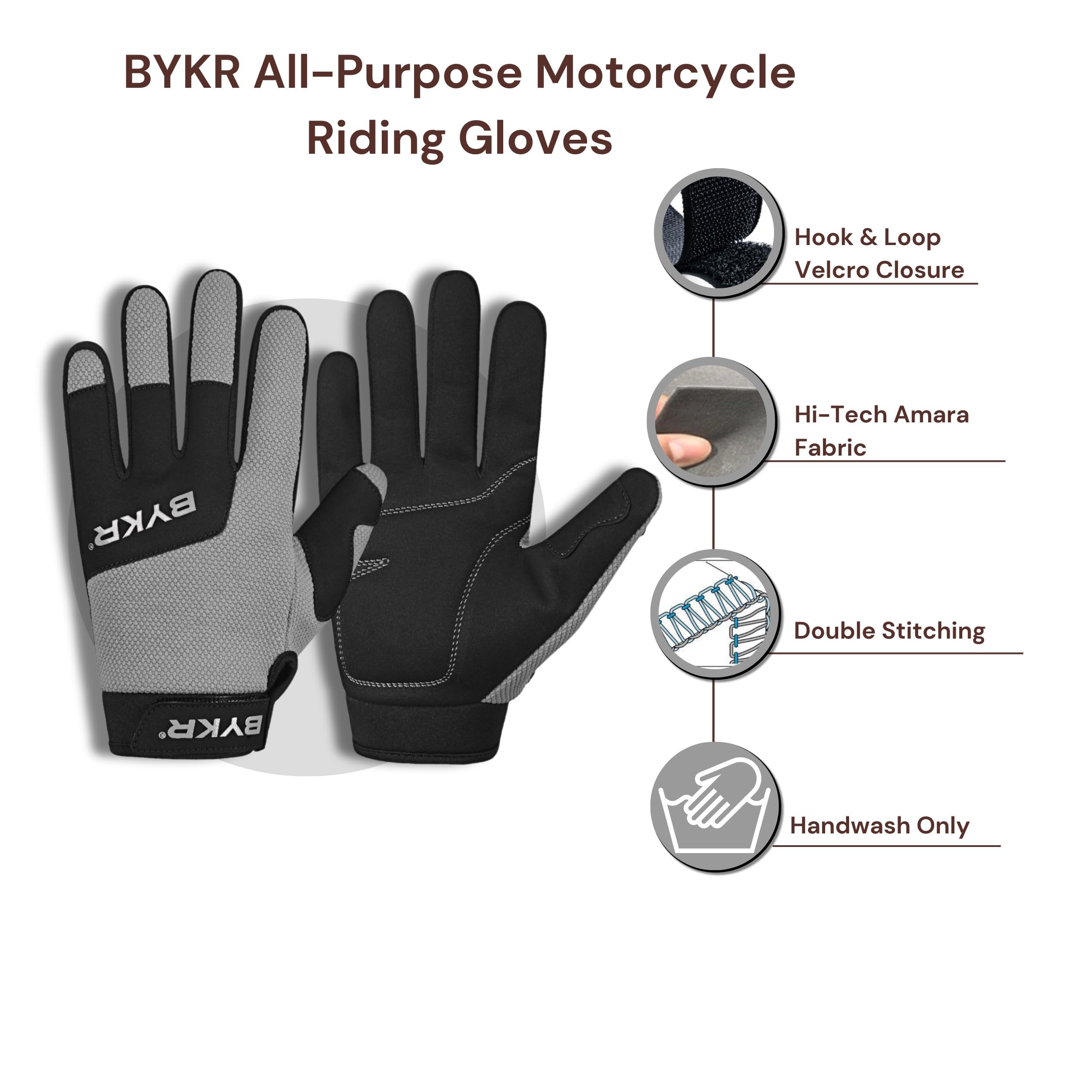 Bykr All-Weather Motorcycle Gloves For Men & Women - Protection For Dirt Bike, Bmx, Mx, And Atv Riding - Grey L