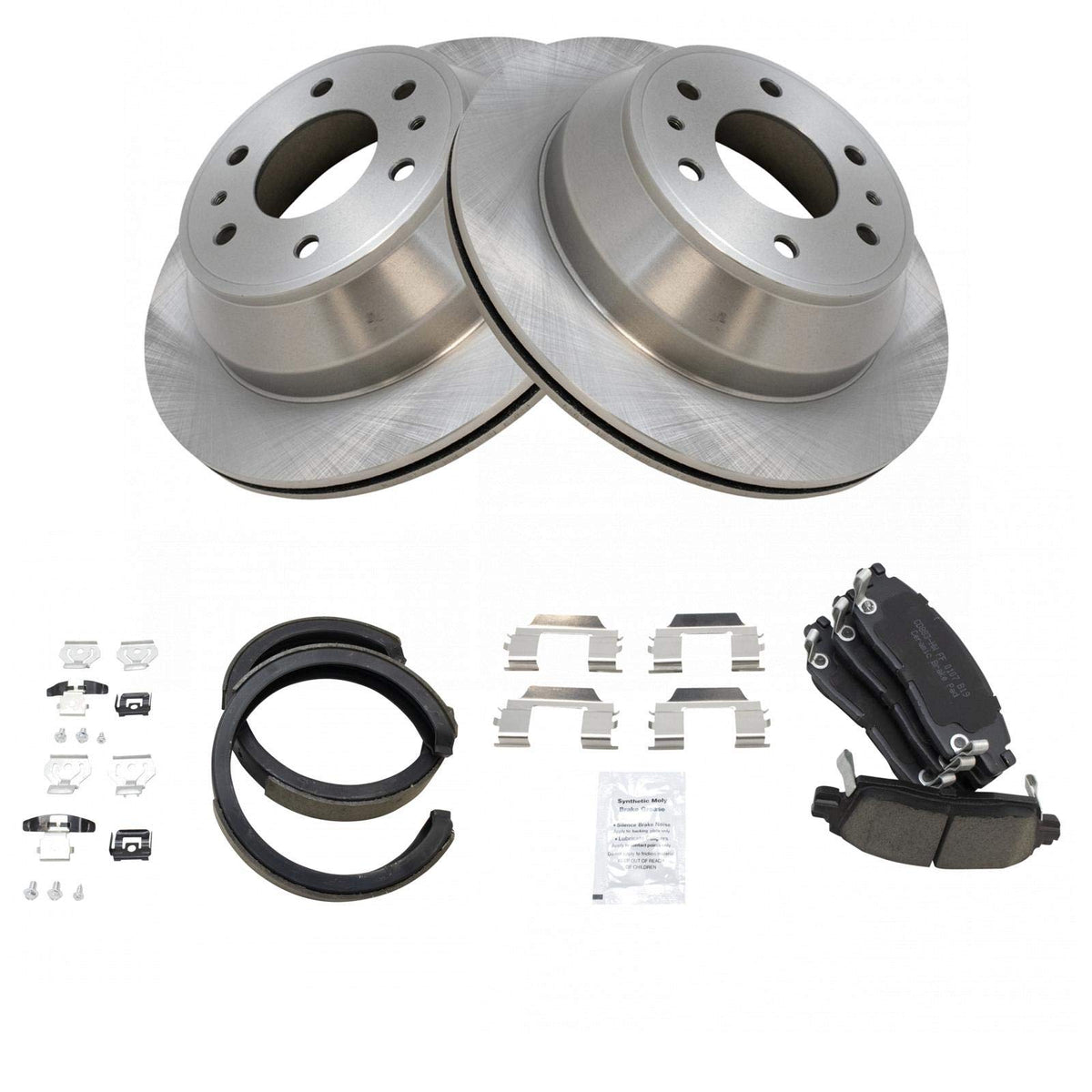 Trq Rear Brake Pad & Rotor Kit Brake Pads Brake Rotor Parking Brake Shoe Set Ceramic Compatible With 2011-2018 Dodge Challenger