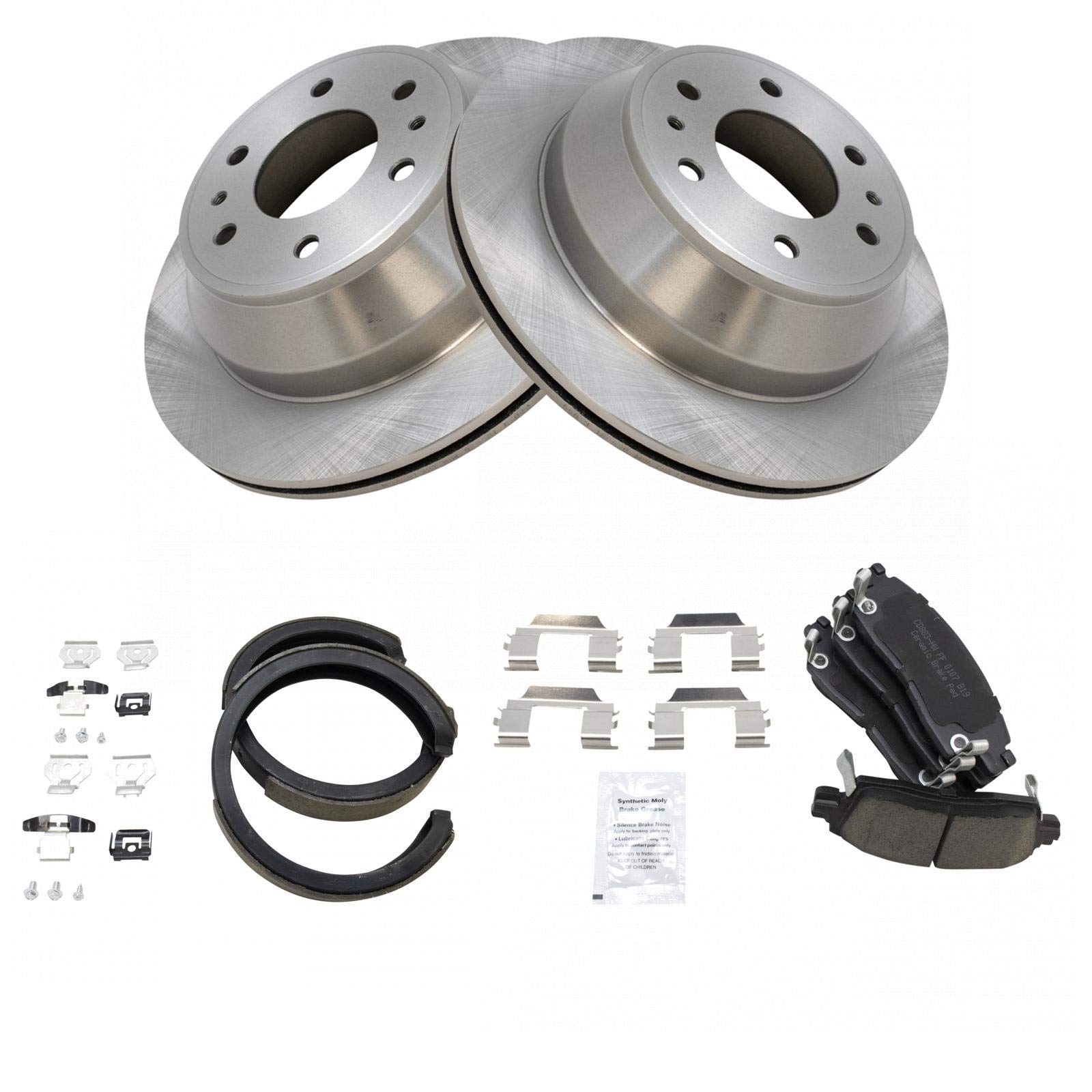 Trq Rear Brake Pad & Rotor Kit Brake Pads Brake Rotor Parking Brake Shoe Set Ceramic Compatible With 2009-2014 Cadillac Cts 2010