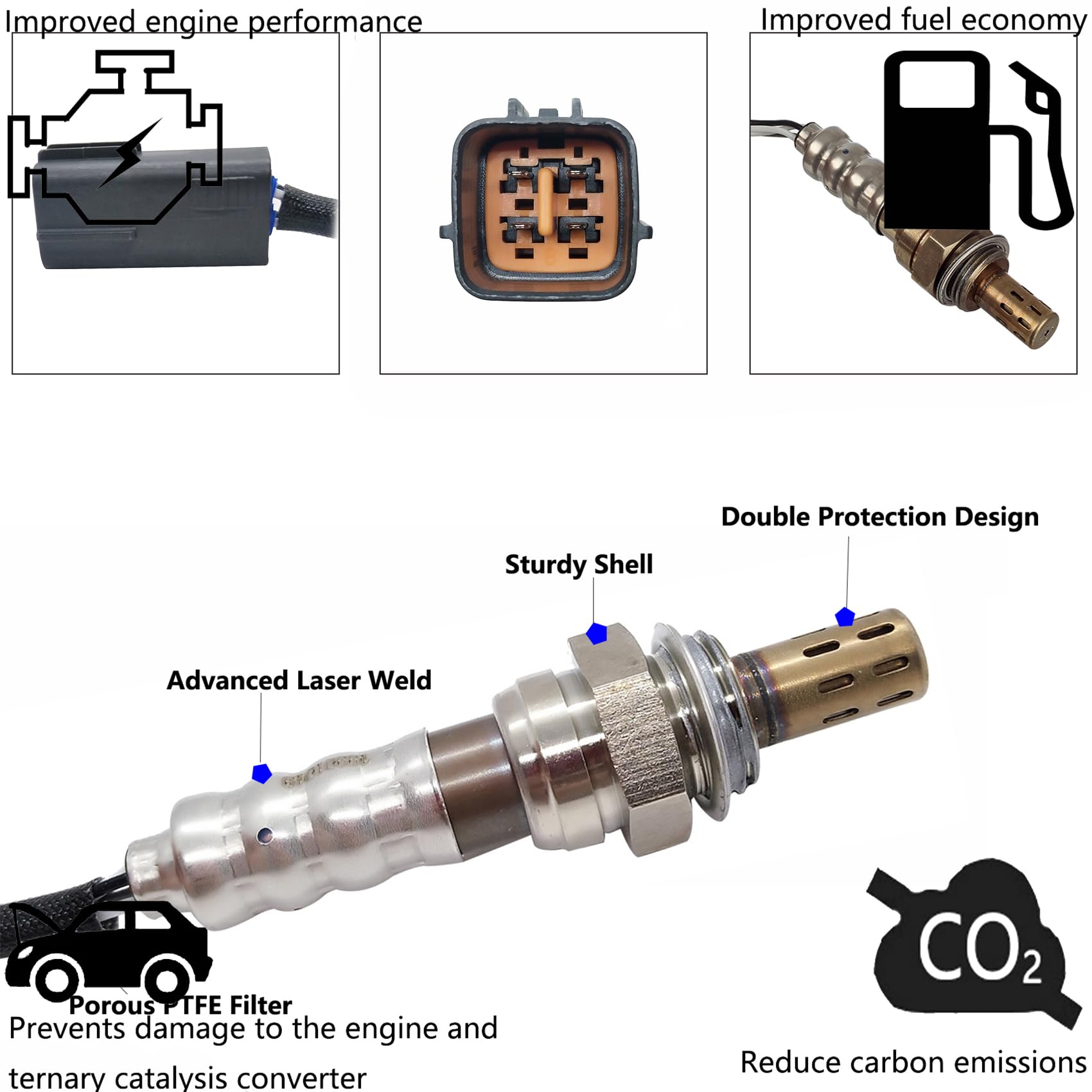 75-4398 24458 Downstream Oxygen Sensor Compatible with 2010 2011 2012 2013 Mazda 3, Mazda 3 Sport 2.0L 2.5L Post O2 Sensor