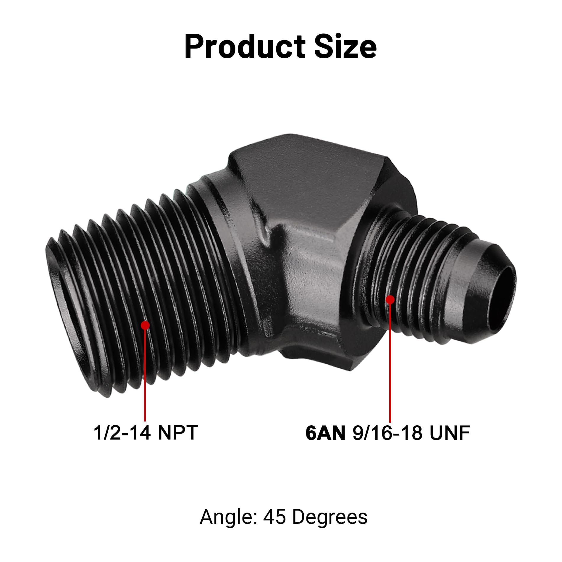 Evil Energy 6An Male Flare To 1/2'' Npt Pipe 45 Degree Fitting Adapter Aluminum Black