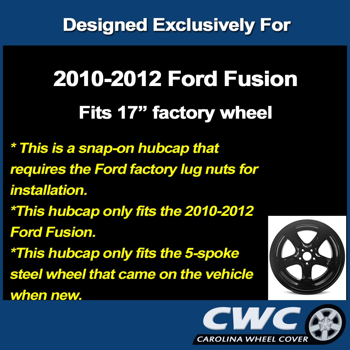 Premium Replica Hubcaps, Replacement For Ford Fusion 2010-2012, 17-Inch Wheel Covers (4 Pieces)