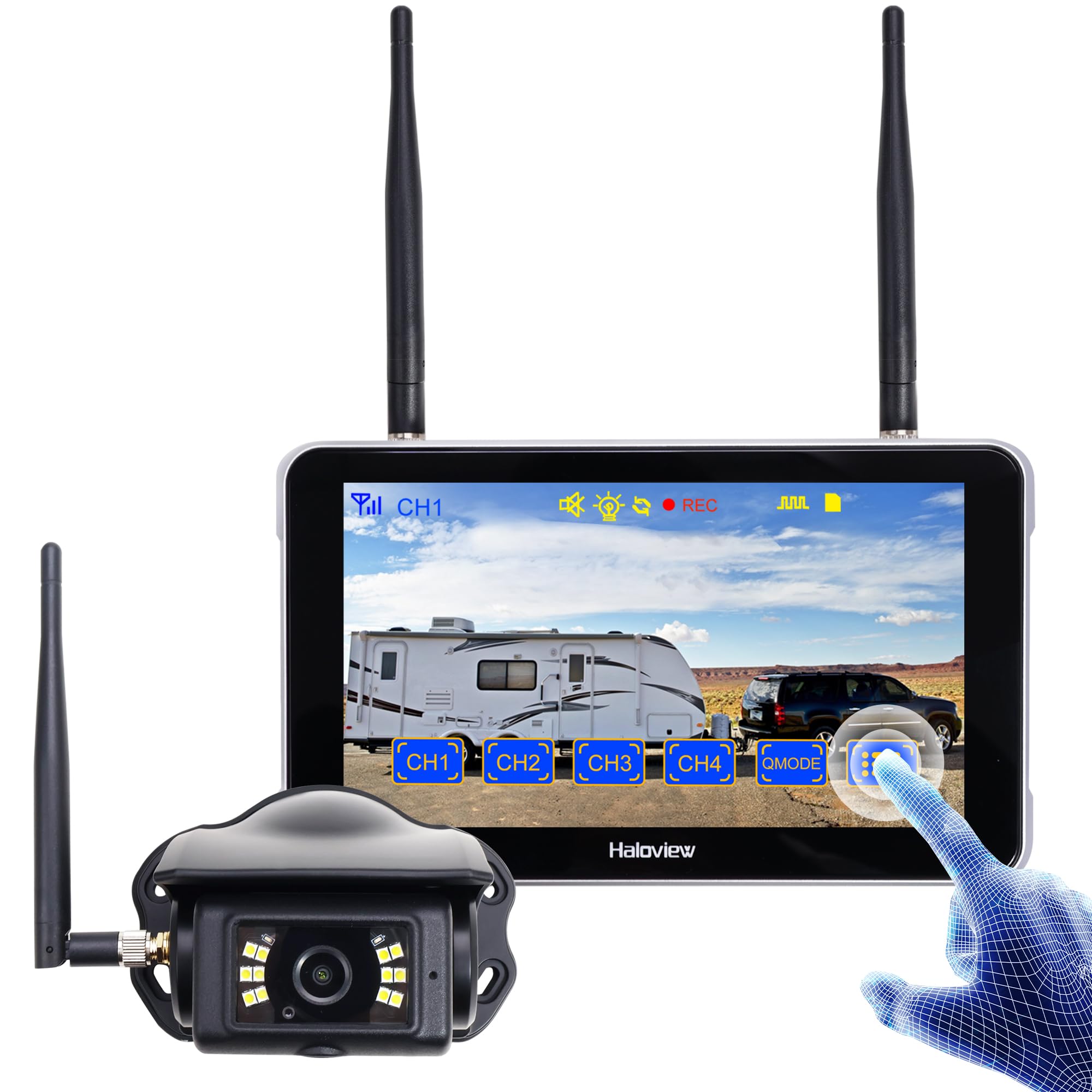 Haloview Bt7 Touch Rv Backup Camera Wireless 2.4G Digita Fhd 1080P Dvr Rearview Full-Color Night Vision Cam And 7'' Touch Screen