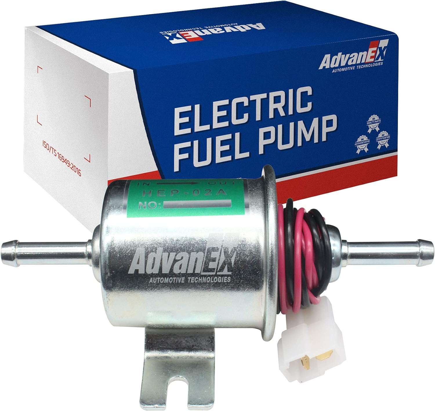 Advanex Electric Fuel Pump 12V Universal Low Pressure 5-9 Psi Gas Diesel Inline Metal Solid Petrol Compatible With Carburetor Hep-02A