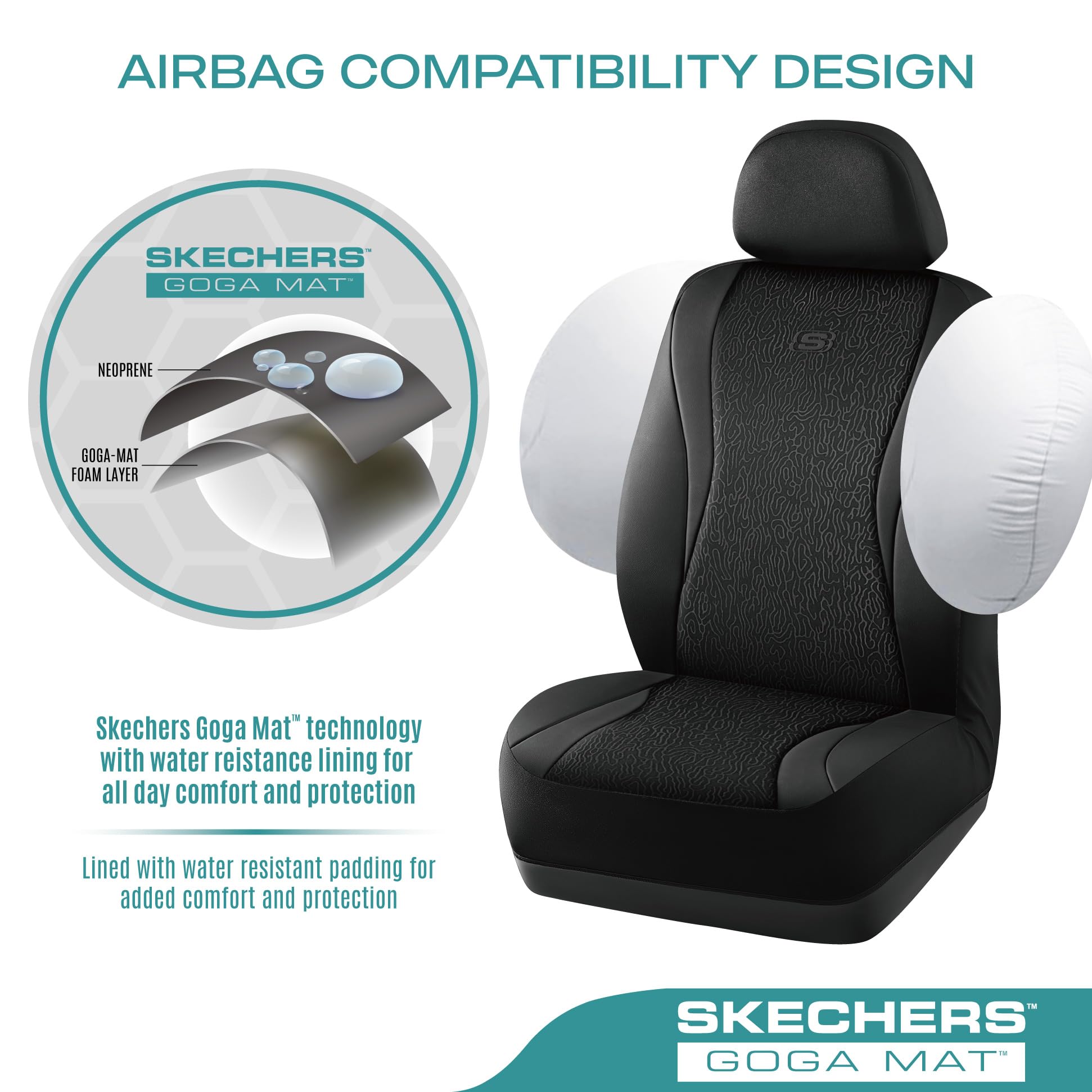 Skechers Car Seat Covers,Leather Seat Covers with GOGA Mat Technology,Waterproof Car Seat Covers Front Seats,Airbag Compatible,C