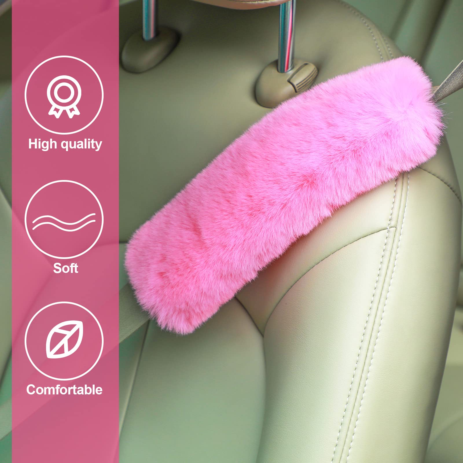 Boao 4 Pack Faux Sheepskin Car Seat Belt Pads Seatbelt Protector Soft Seat Belt Shoulder Strap Cover Comfort Harness Pad(Pink, 9