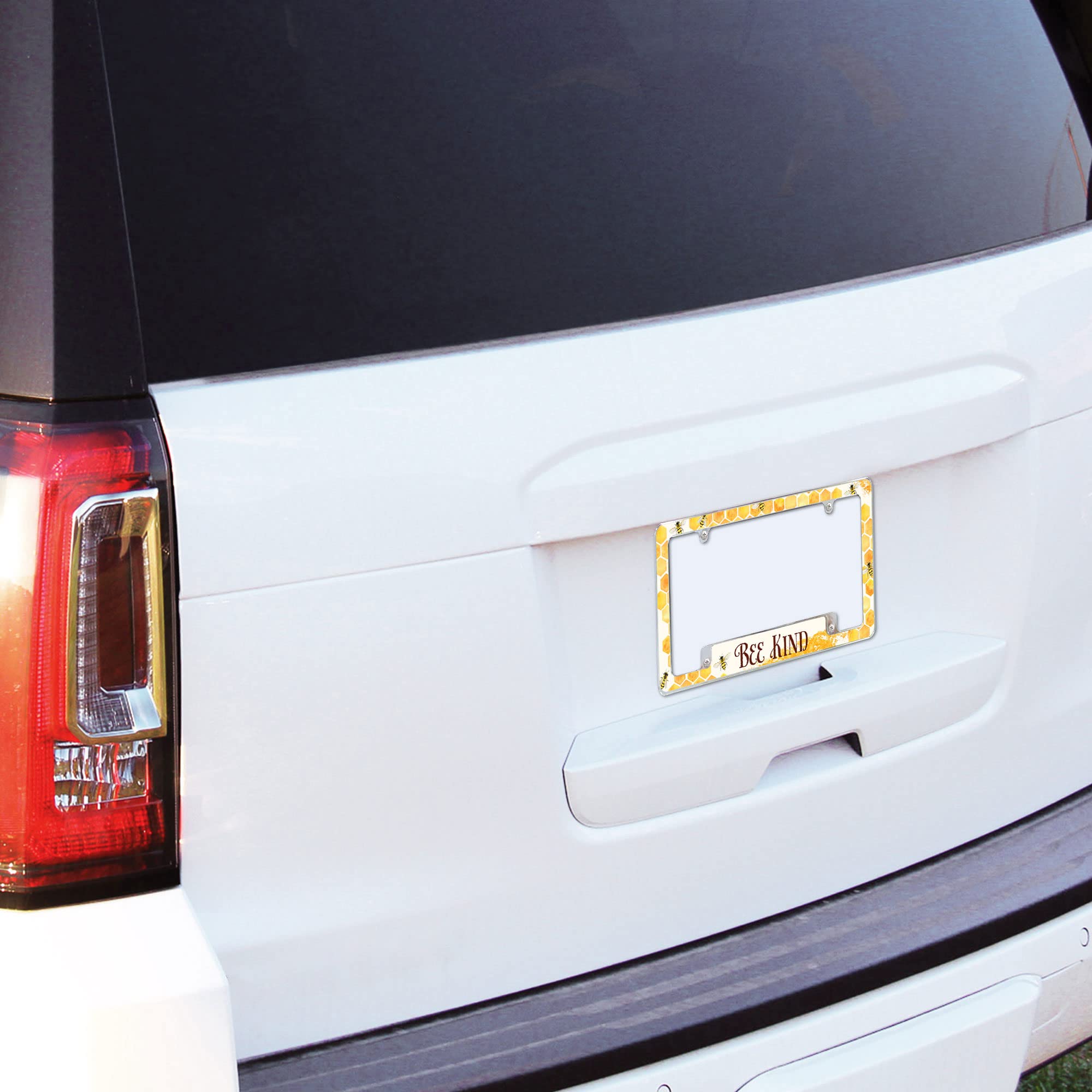Rico Industries Bee Kind Pattern All Over Automotive License Plate Frame for Car/Truck/SUV (12 x 6)