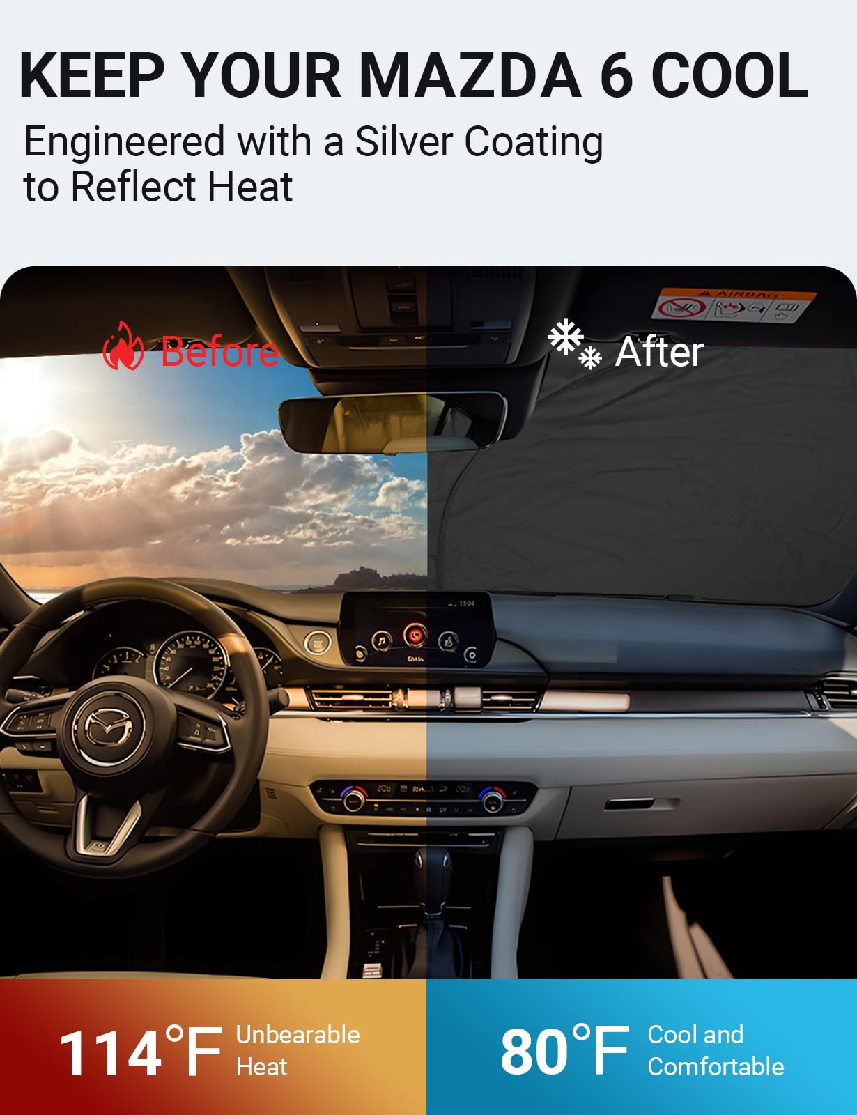 Proadsy Front Windshield Sun Shade Foldable Sunshade Protector Custom Fit 2014-2021 Mazda 6 Mazda6 Sedan, Sport, Touring, Grand