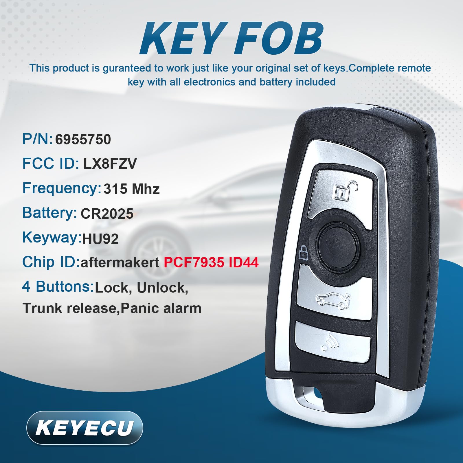 Keyecu Ews Modified Flip Remote Key 4 Button For Bmw X5 Z3 Z4 2001-2005 Hu92 Blade