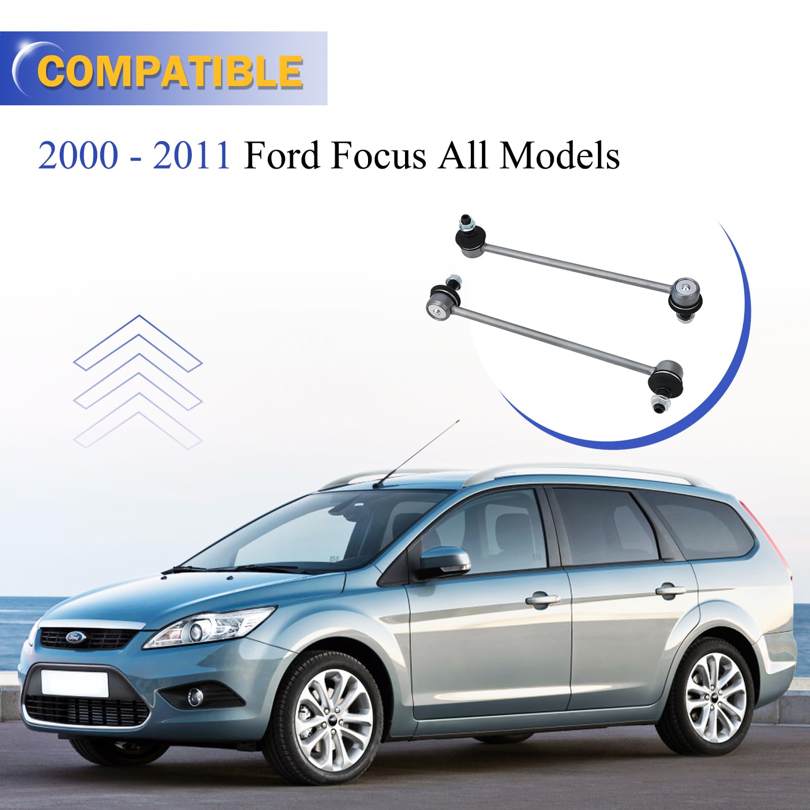 K80066 Zinc-Nickel Alloy Front Stabilizer Sway Bar Links For 2000-2011 Ford Focus Replaces # 5S4Z5K484Aa Ys4Z5K484