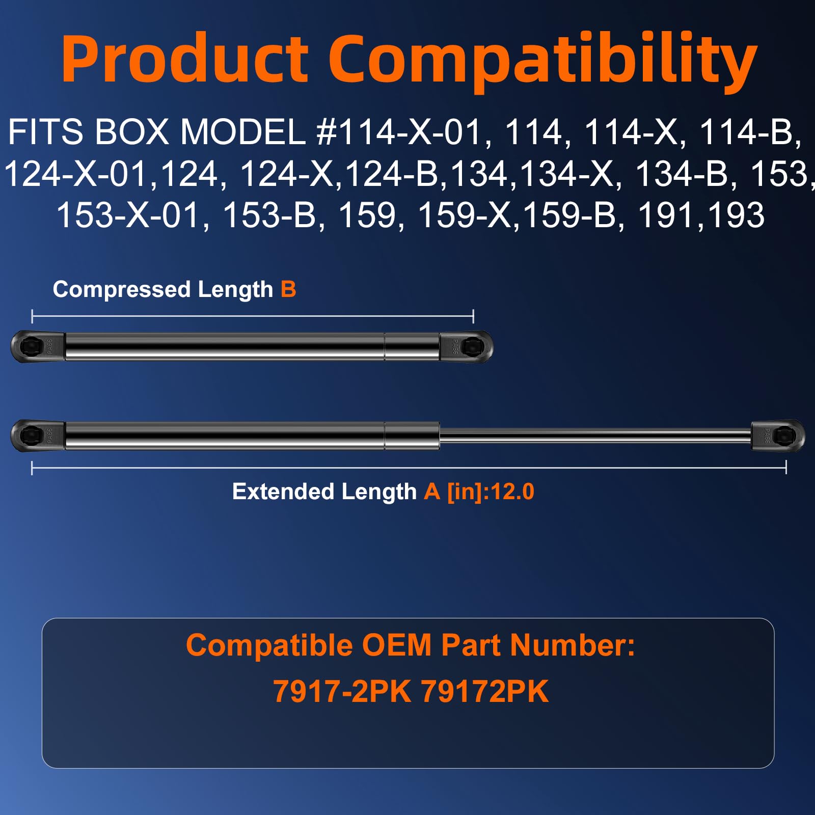 Qty (2) 12In 7917-2Pk Tool Gas Shock Strut Lift Support For Weather Guard Gull Wing Aluminum Box - Fits Model# 114, 114-X, 124,