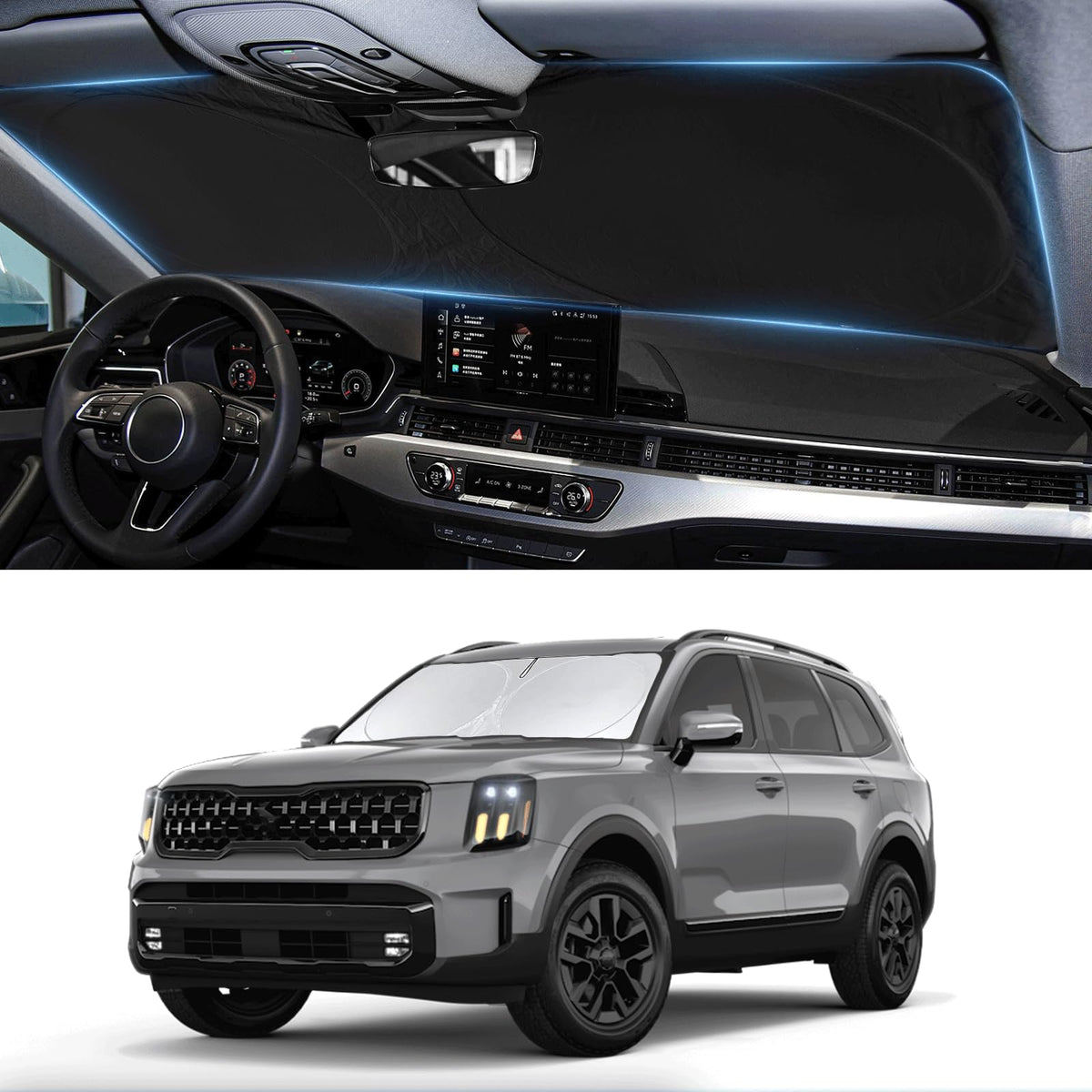 Custom Fit Telluride Windshield Sunshade For Kia Telluride 2020-2025 Front Window Shades Cover For Windshield Sun Visor Protecto