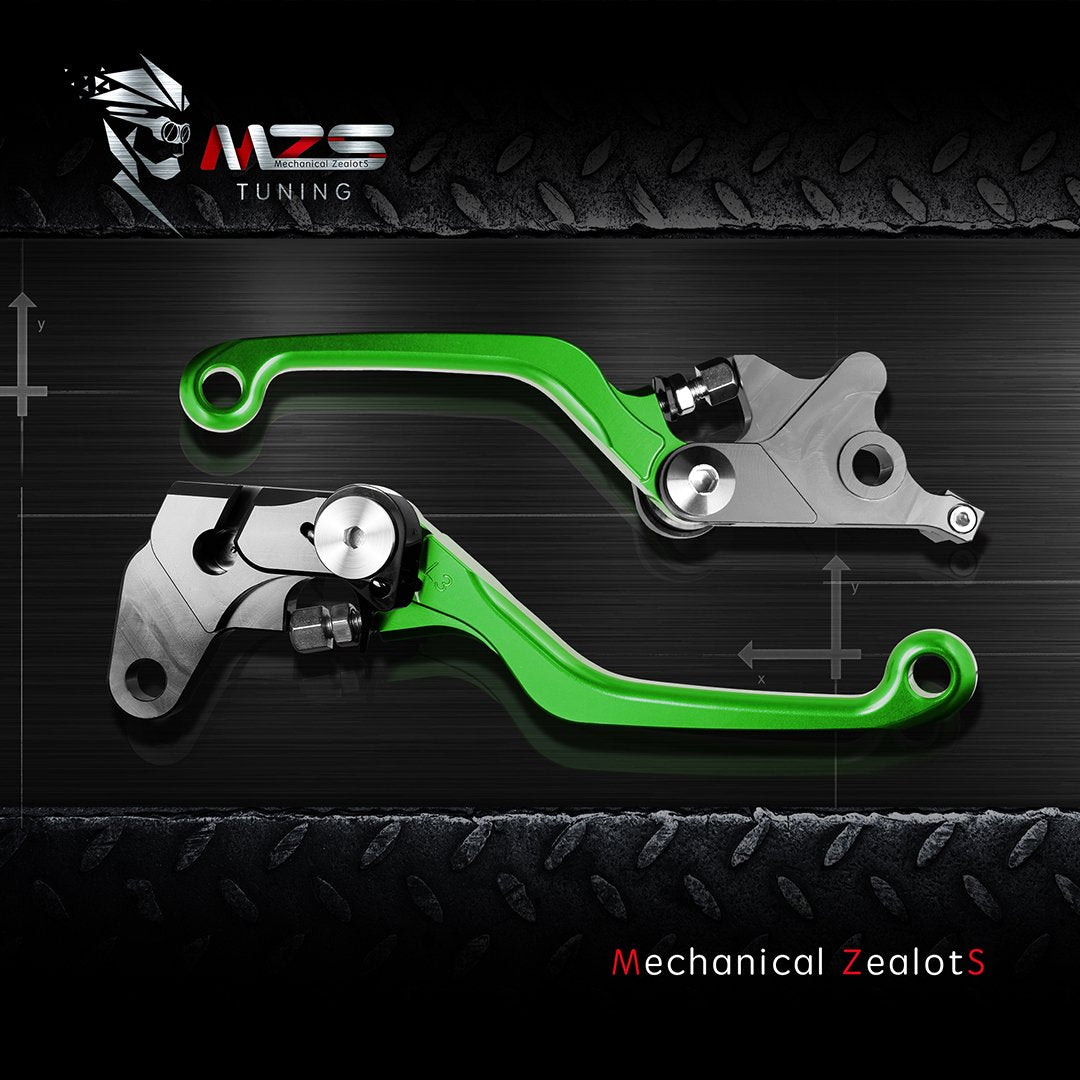 Mzs Green Dirt Bike Brake Clutch Levers Pivot Adjustable Cnc Compatible With Wr250F 2005-2016 | Wr450F 2005-2015 | Klx450R 2008-2015