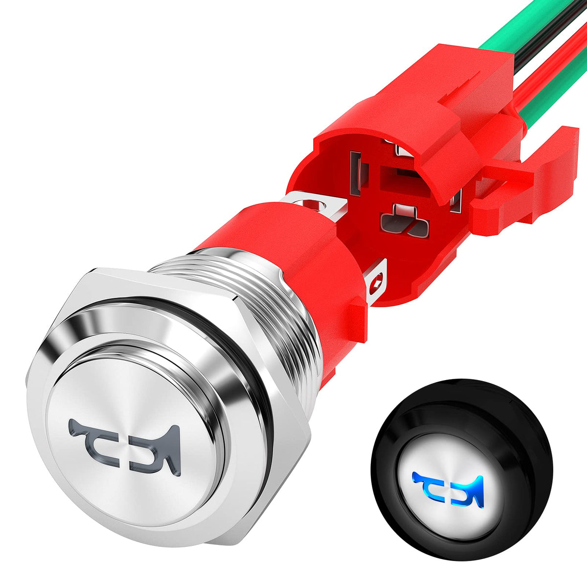 Joinfworld Horn Button 12V 20A Heavy Duty 16Mm Metal Horn Switch Speaker Blue Led Illumianted Stainless Steel Momentary Push But