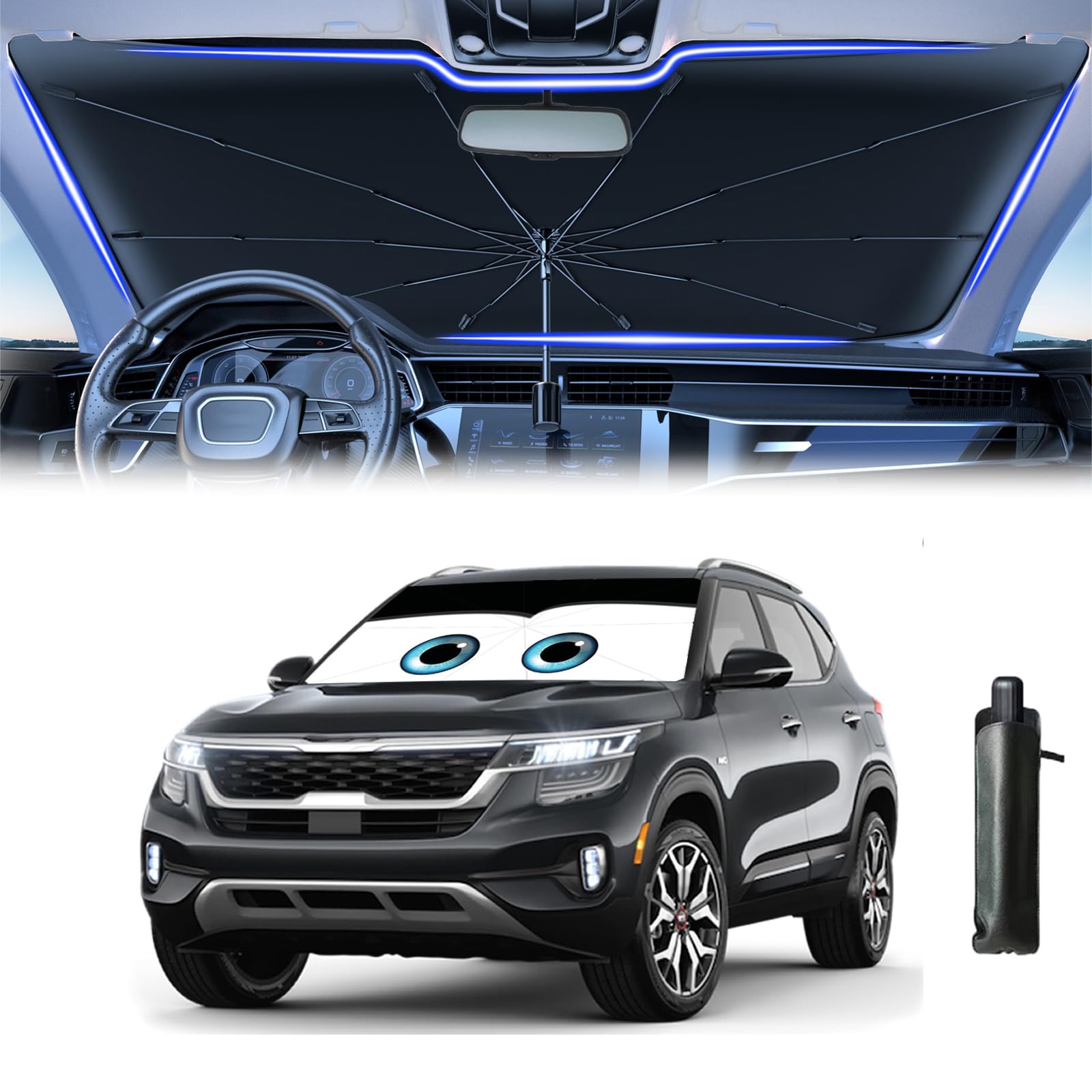 Coricha Windshield Sun Shade Eyes Umbrella for Car Front Window Sun Visor for Windshield 2025 Car Summer Accessories 100% Blacko