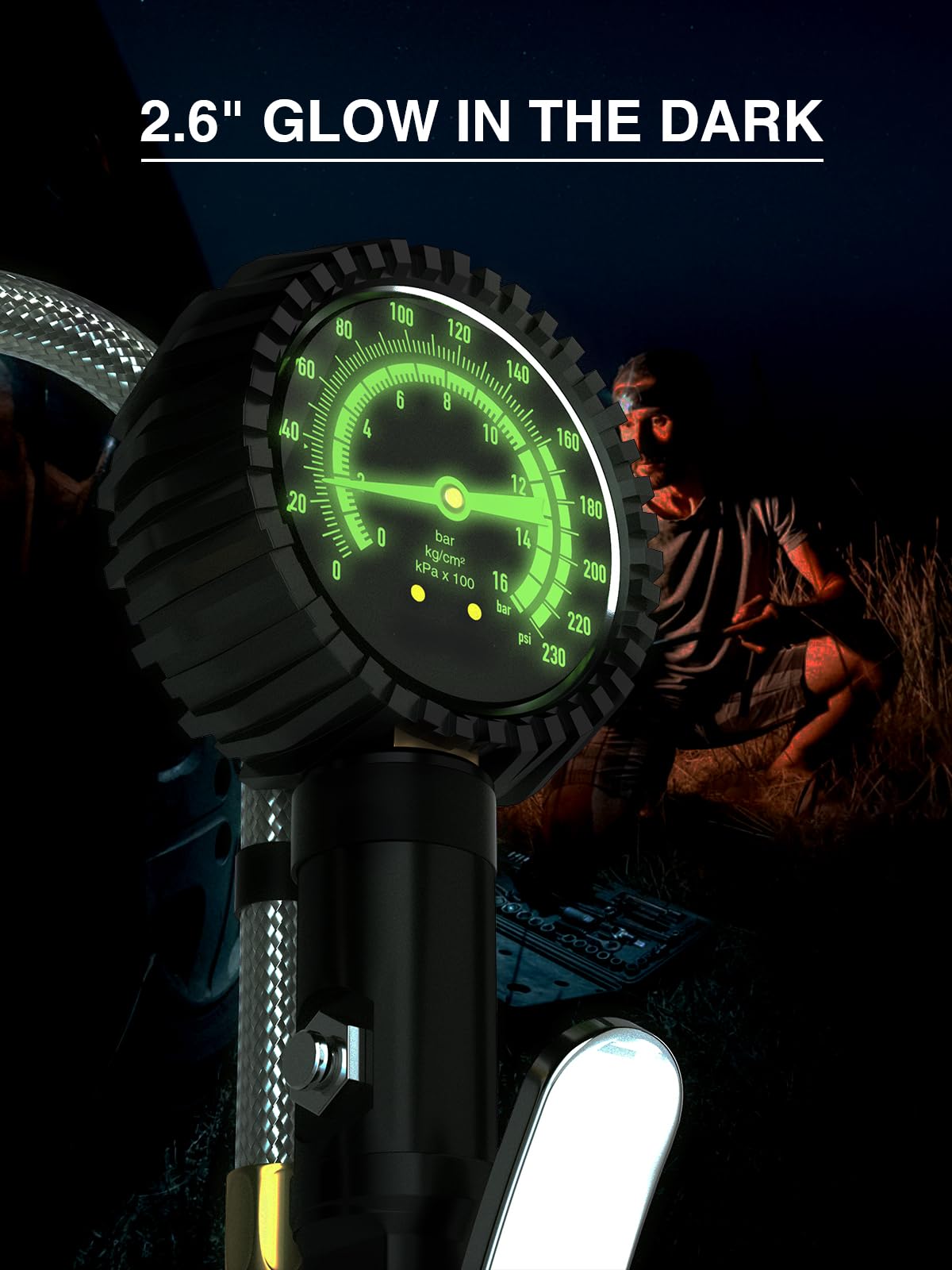 Azuno Heavy Duty Tire Pressure Gauge, Tire Inflator Gauge 230Psi Air Chuck Air Compressor Attachments, With Steel Braided Hose,