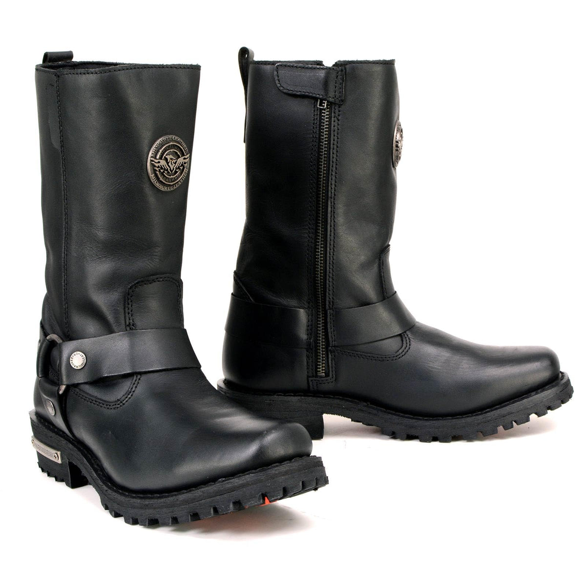 Milwaukee Leather MBL9360 Women's Black Leather 11-Inch Classic Harness Square Toe Motorcycle Boots - 7.5