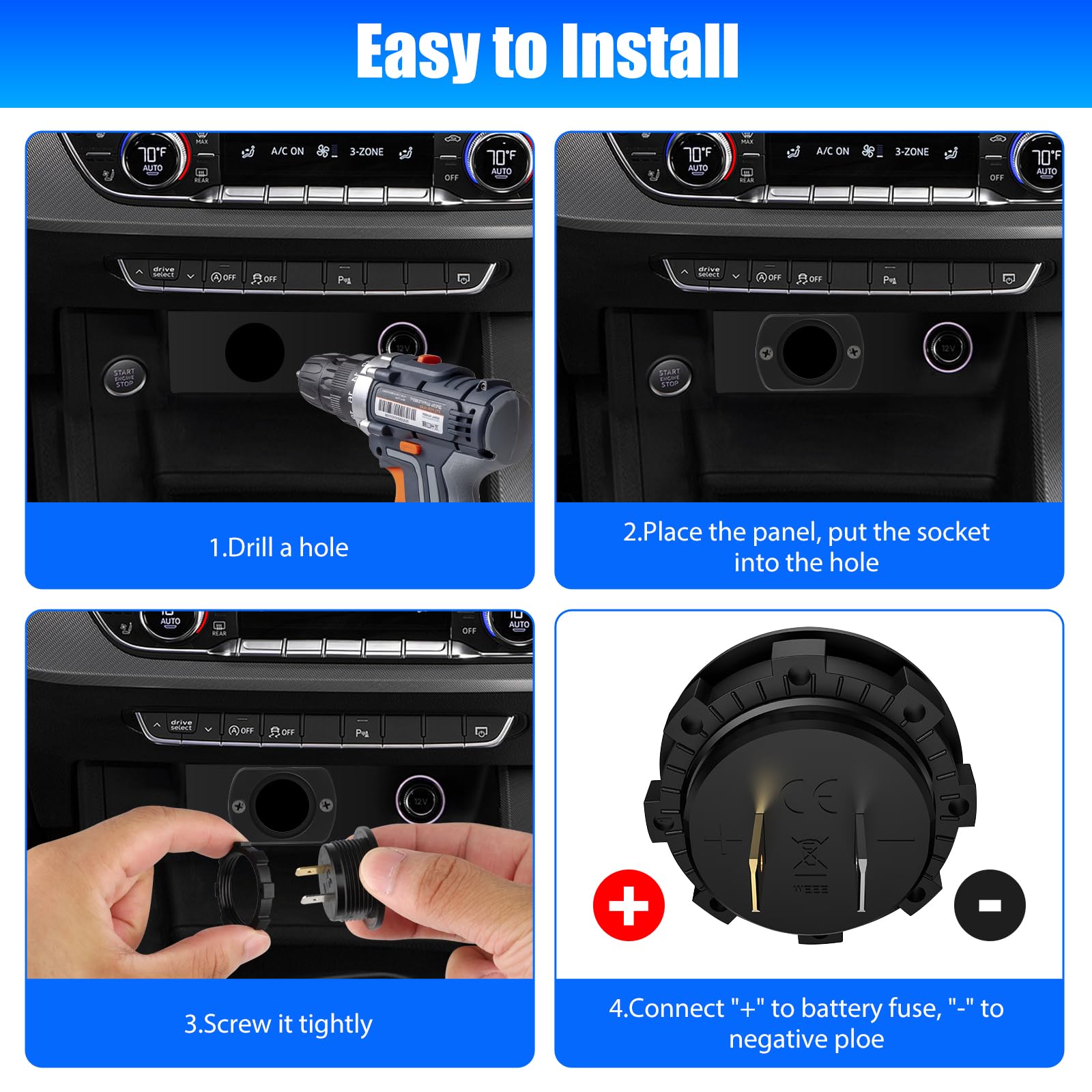 2Pcs Battery Meter, Waterproof Dc 12V Voltmeter Waterproof Led Digital Display Voltage Gauges Round Car Voltmeters Meter Voltage