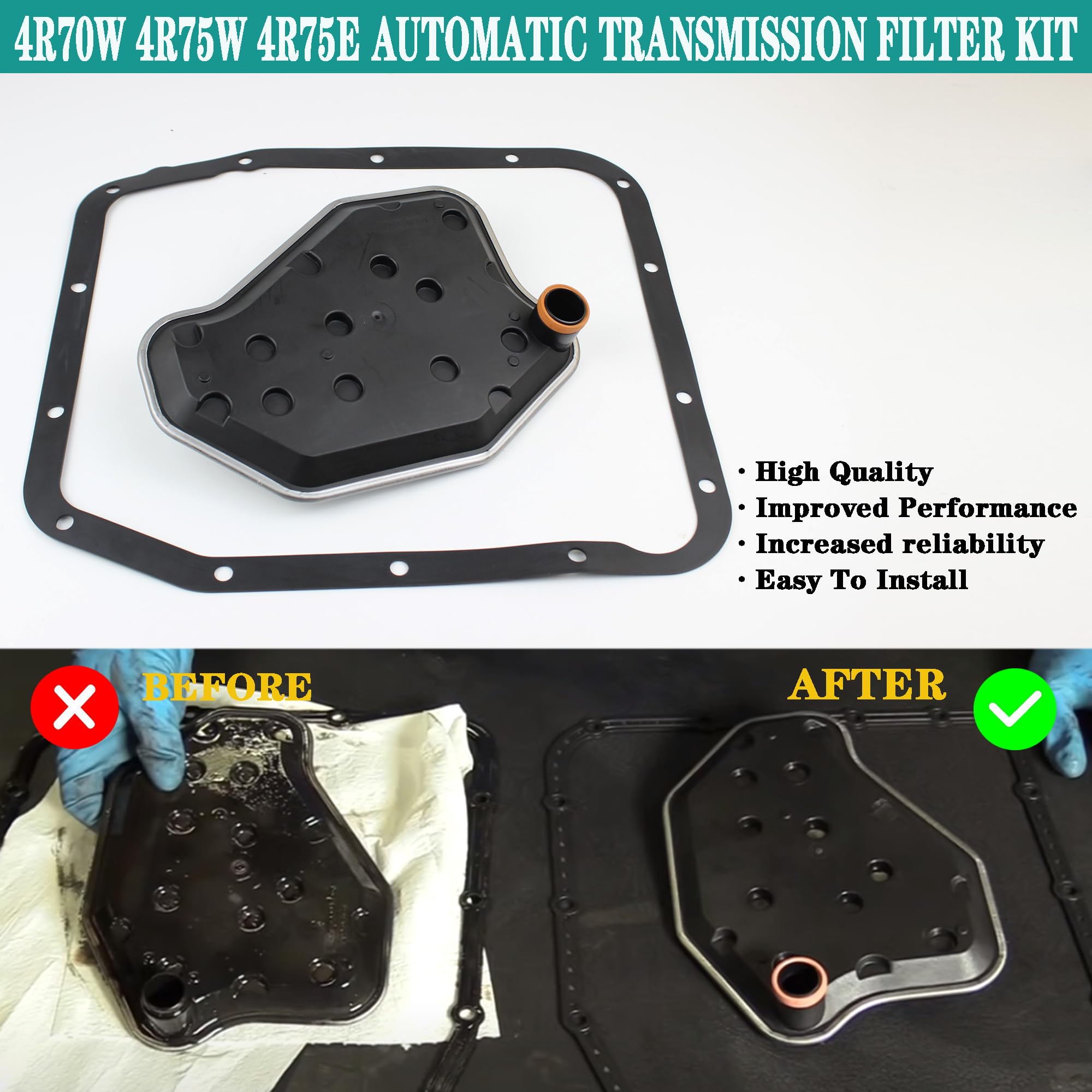 Yzusgomumu 4R70W 4R75W 4R75E Automatic Transmission Filter Kit Compatible With 1994-2010 Ford F150 Expedition Mus-Tang Crown Victoria Grand Marquis Explorer, More Replaces# Ft105 F6Az7A098A 58955