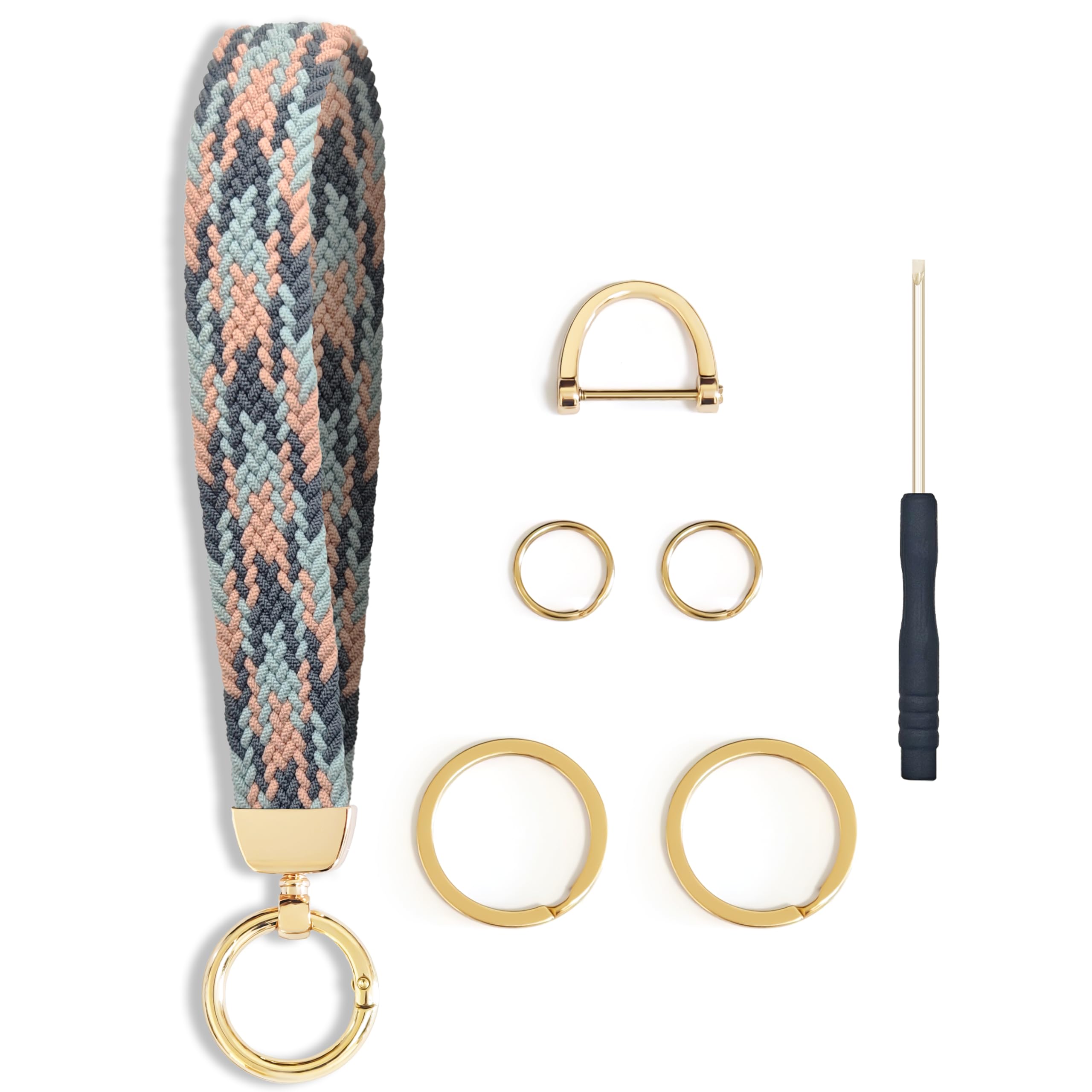 SUYIYANG Keychain Wristlet, Stretchy Key Chains Women Cute with 4 Keyrings & D Ring, Wrist Lanyard for Car Keys Chain - Gradient
