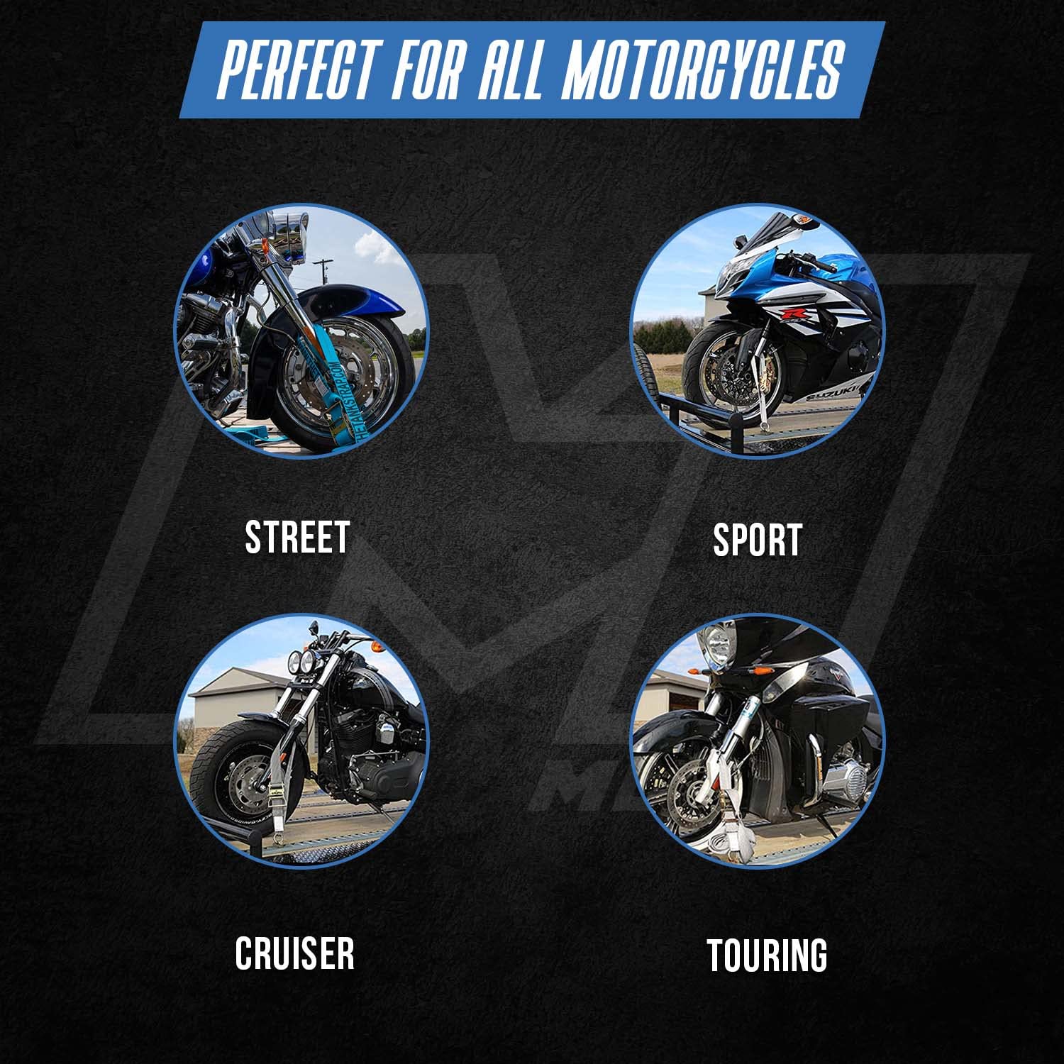 Tank Straps Motorcycle Tie Down Straps (4pk Grey) - 10.000 lb Webbing Break Strength 2'' x 10' Super Heavy Duty Endless Tie Down