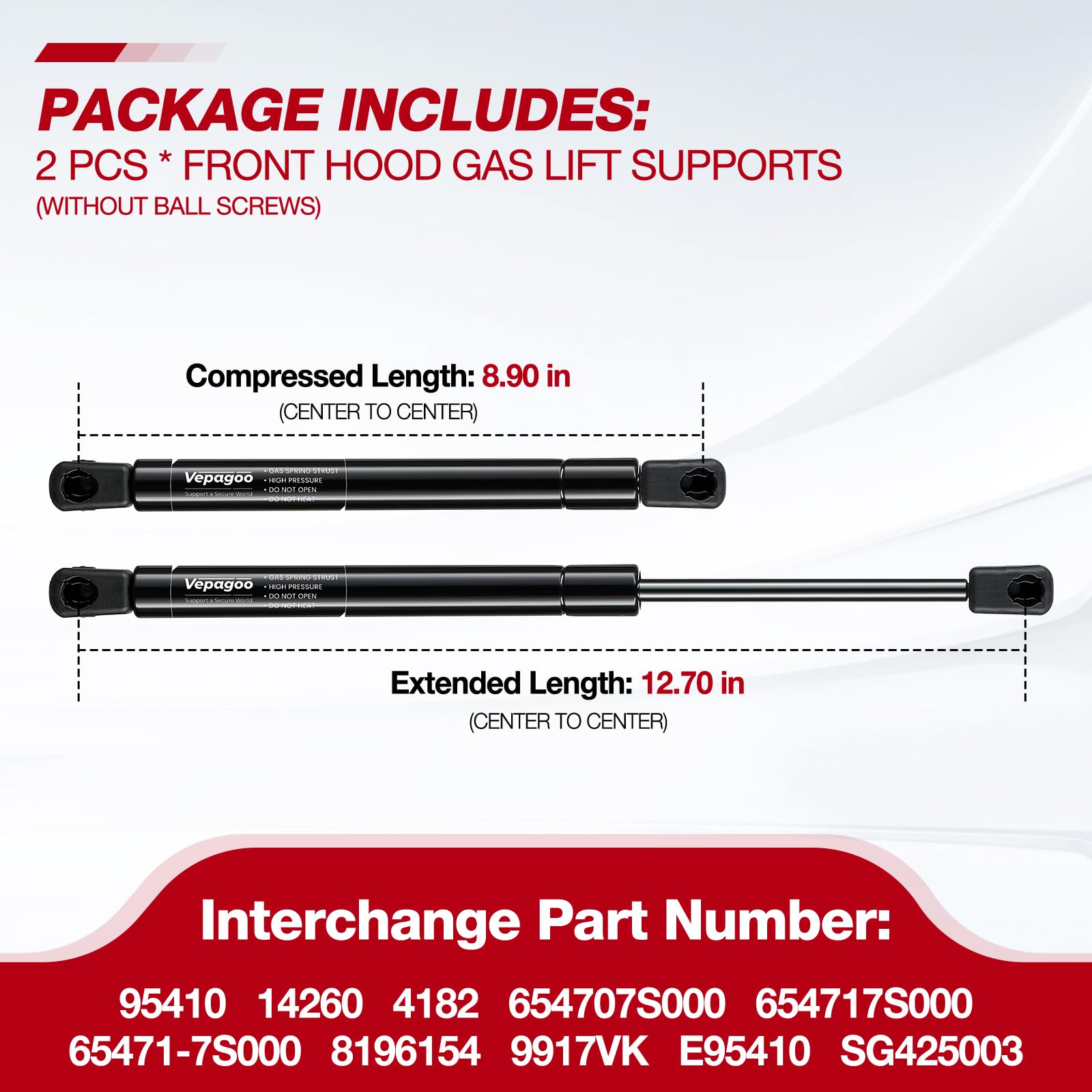 Vepagoo 4182 Front Hood Gas Struts Rods Shocks Springs, Compatible For 2004-2015 Nissan Titan Or 2004 Nissan Pathfinder Or 2005-2015 Nissan Armada Lift Supports, 95410, 14260, 4496Tx, 4497Ts