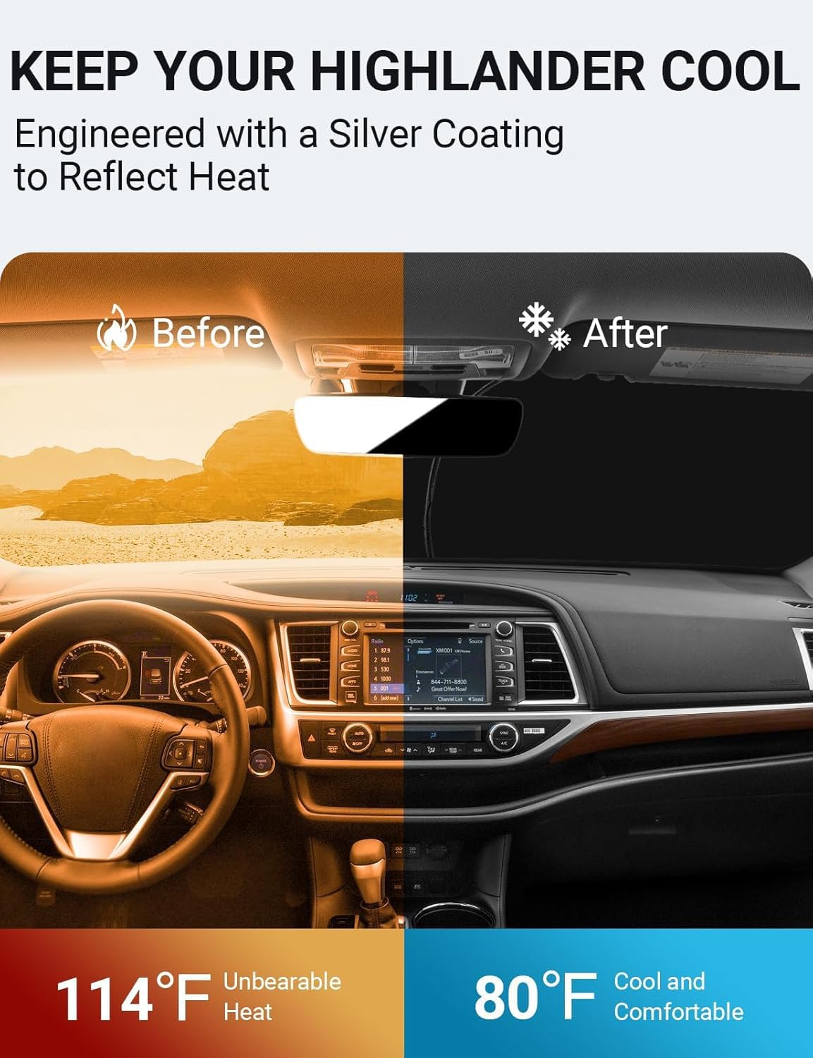 Proadsy Front Windshield Sun Shade Foldable Sunshade Protector Custom Fit 2014-2019 Highlander L Le Xle Limited Platinum Accessories 2025 Upgrade