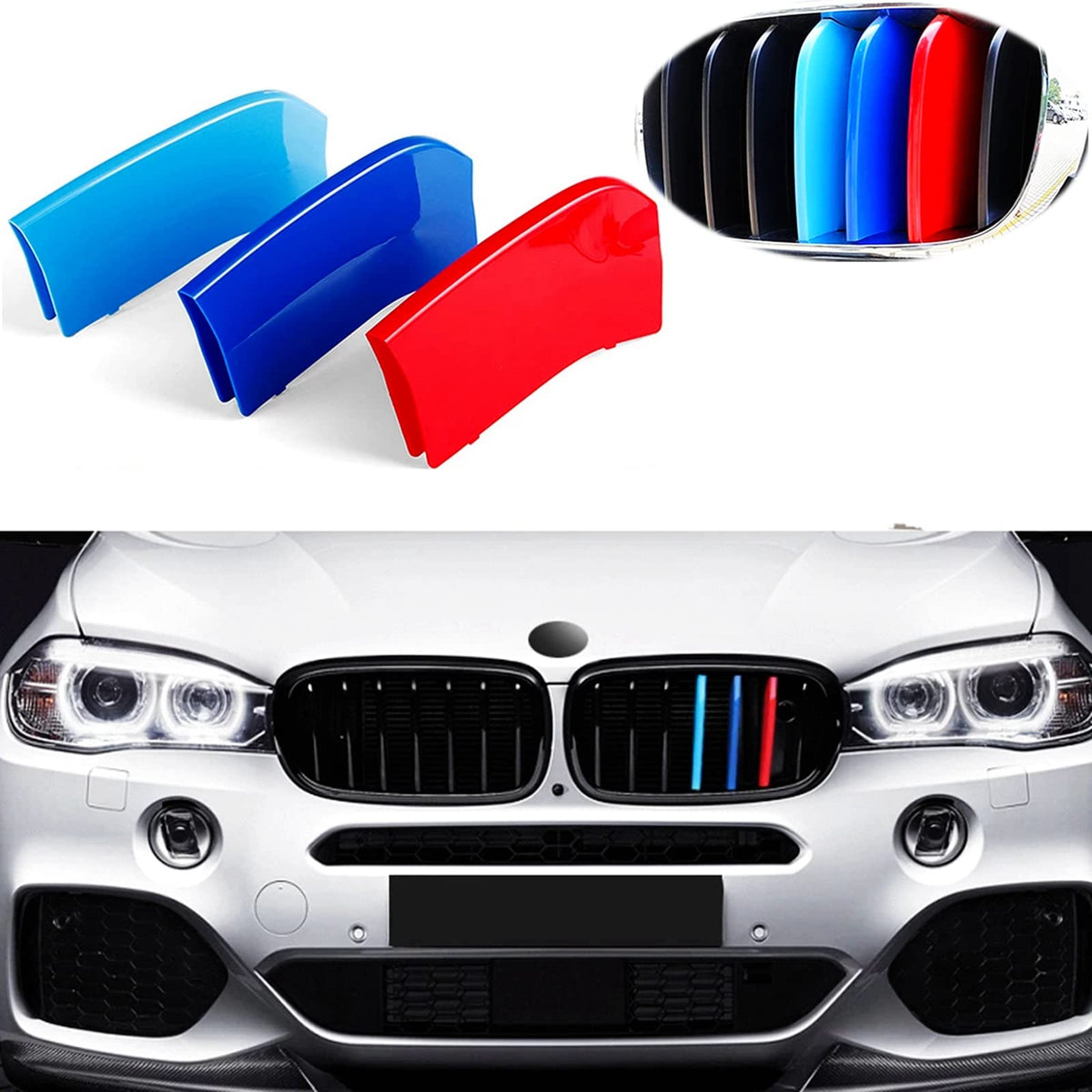 Exact Fit ///M-Colored Grille Insert Trims Compatible With Bmw 2014-2018 F15 X5 And 2015-2016 F16 X6 (Does Not Fit 2017 X6) Cent
