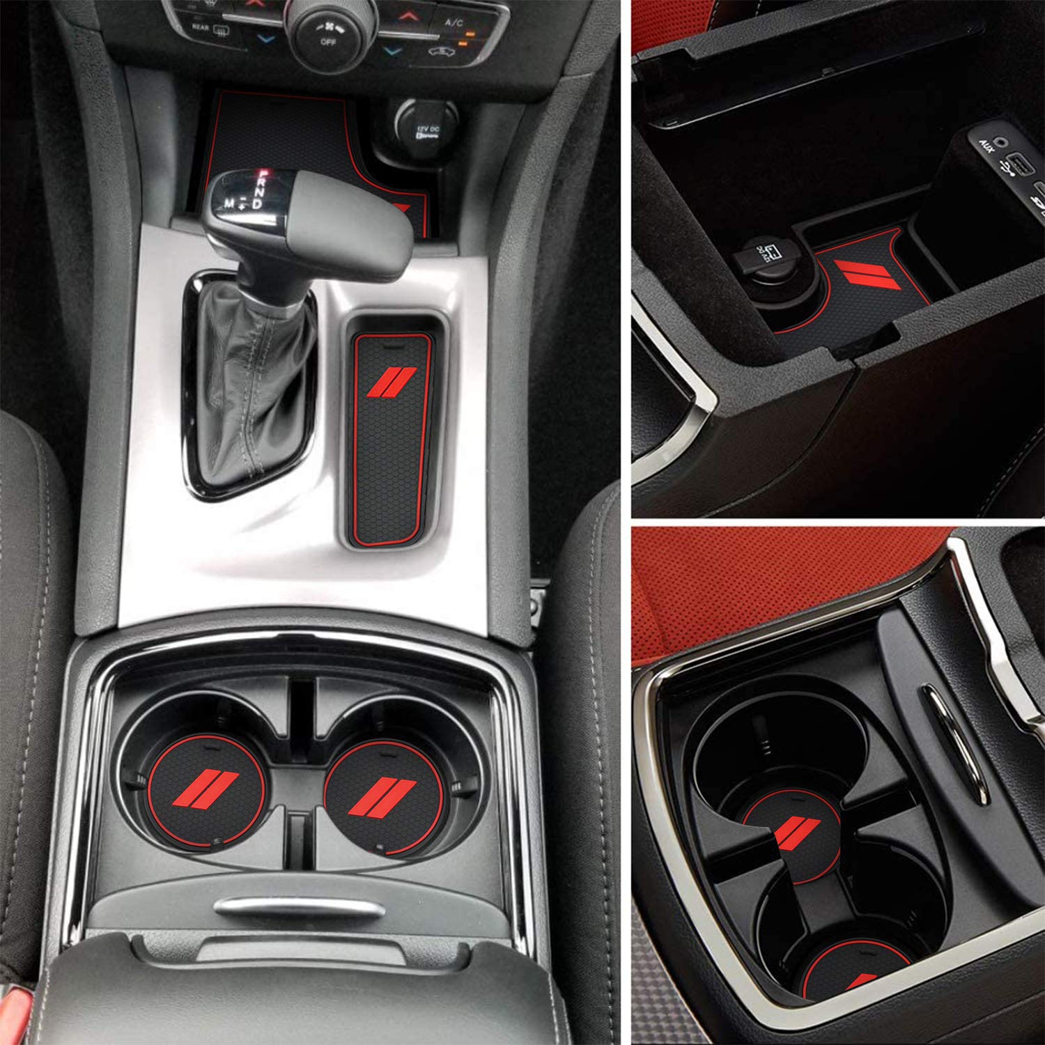 REMOCH 26pcs Cup Holder Insert & Console Liner Mats for Dodge Charger 2015-2023 - Red Trim, Interior Door Pocket Accessories