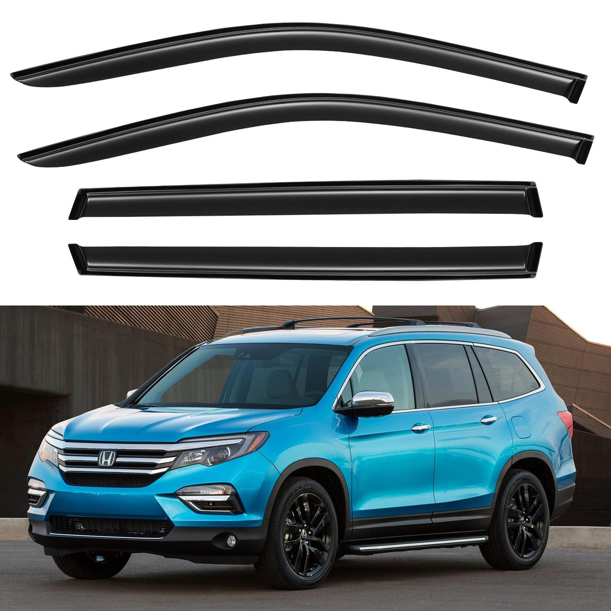 Window Visors Rain Guards for Honda Pilot 2016 2017 2018 2019 2020 2021 2022, Out-Channel Window Vent Wind Deflectors Visors Sha
