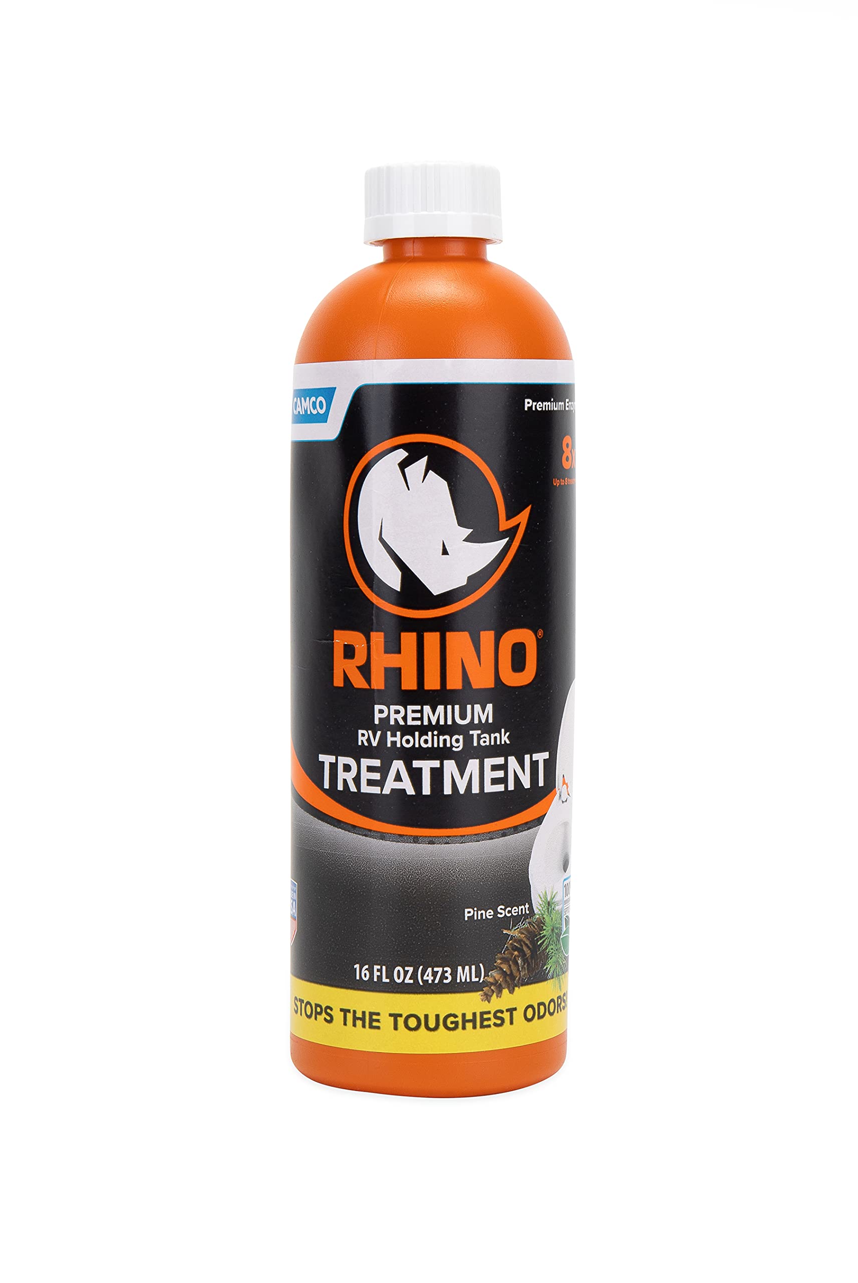 Camco Rhinoflex Premium Enzyme Rv Holding Tank Treatment | Features A Biodegradable Septic Safe Formula, A Pine Scent, And Is Id