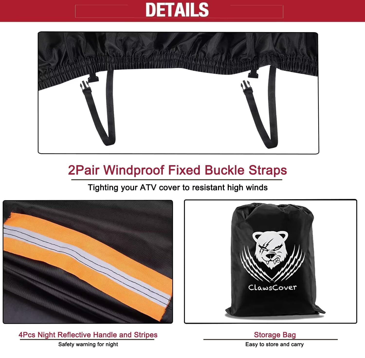 Clawscover Atv Covers Waterproof Outdoor Heavy Duty Anti-Uv Fadeless 420D Oxford Cloth 4 Wheelers Quad Storage Cover Accessories