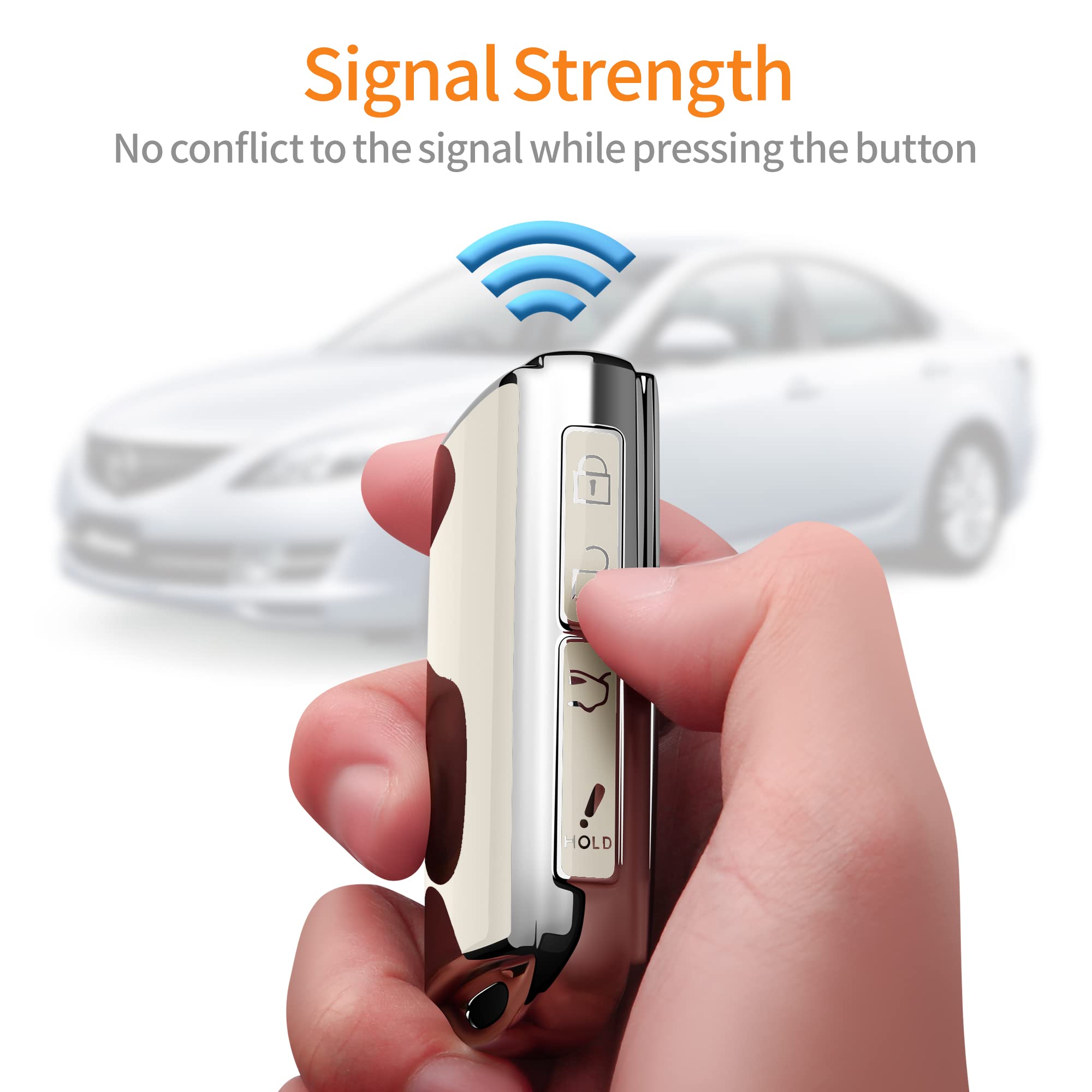 Sindeda Mazda Key Fob Cover with Keychain Case - 360 Protection for Mazda 3, CX-5, CX-30, CX-9 (White)