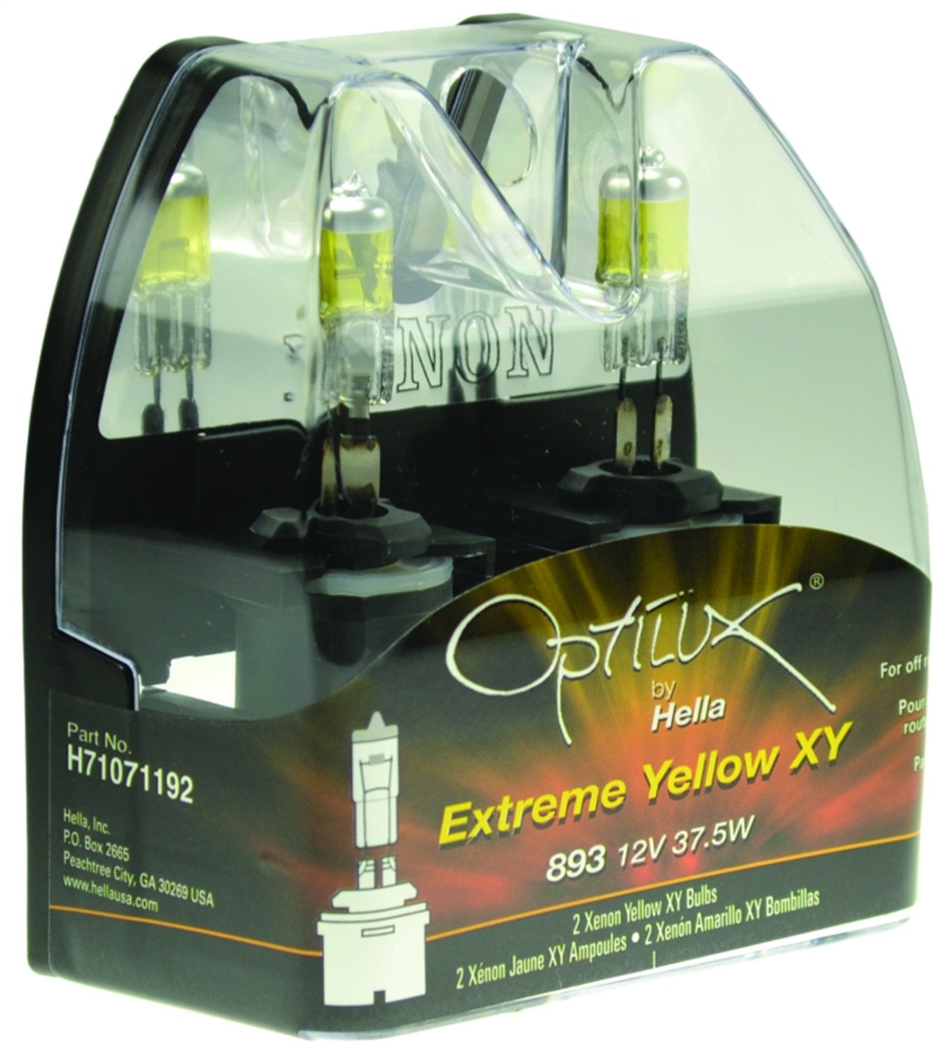 HELLA H71071192 Optilux XY Series 893 Xenon Yellow Halogen Bulbs, 12V, 37.5W, 2 Pack