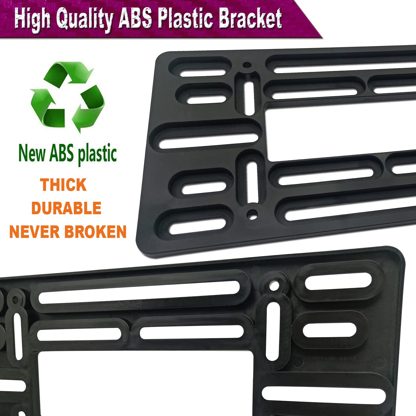 Zxfoog Front License Plate Mounting Kit- Bumper License Plate Bracket & Aluminum Carbon Pattern Car Tag Frame, Universal No Drilling Hole Adapter For Truck/Trailer, With Screws Cap, Rattle Proof Pad